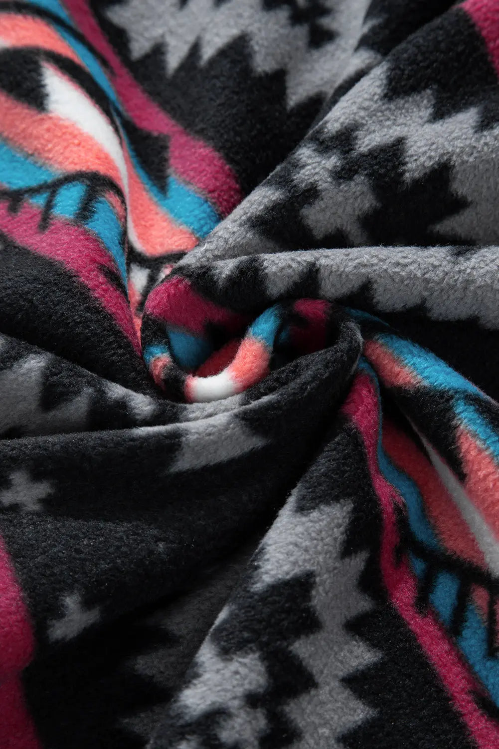 Black Aztec Printed Zip Up Collar Jacket - eAura