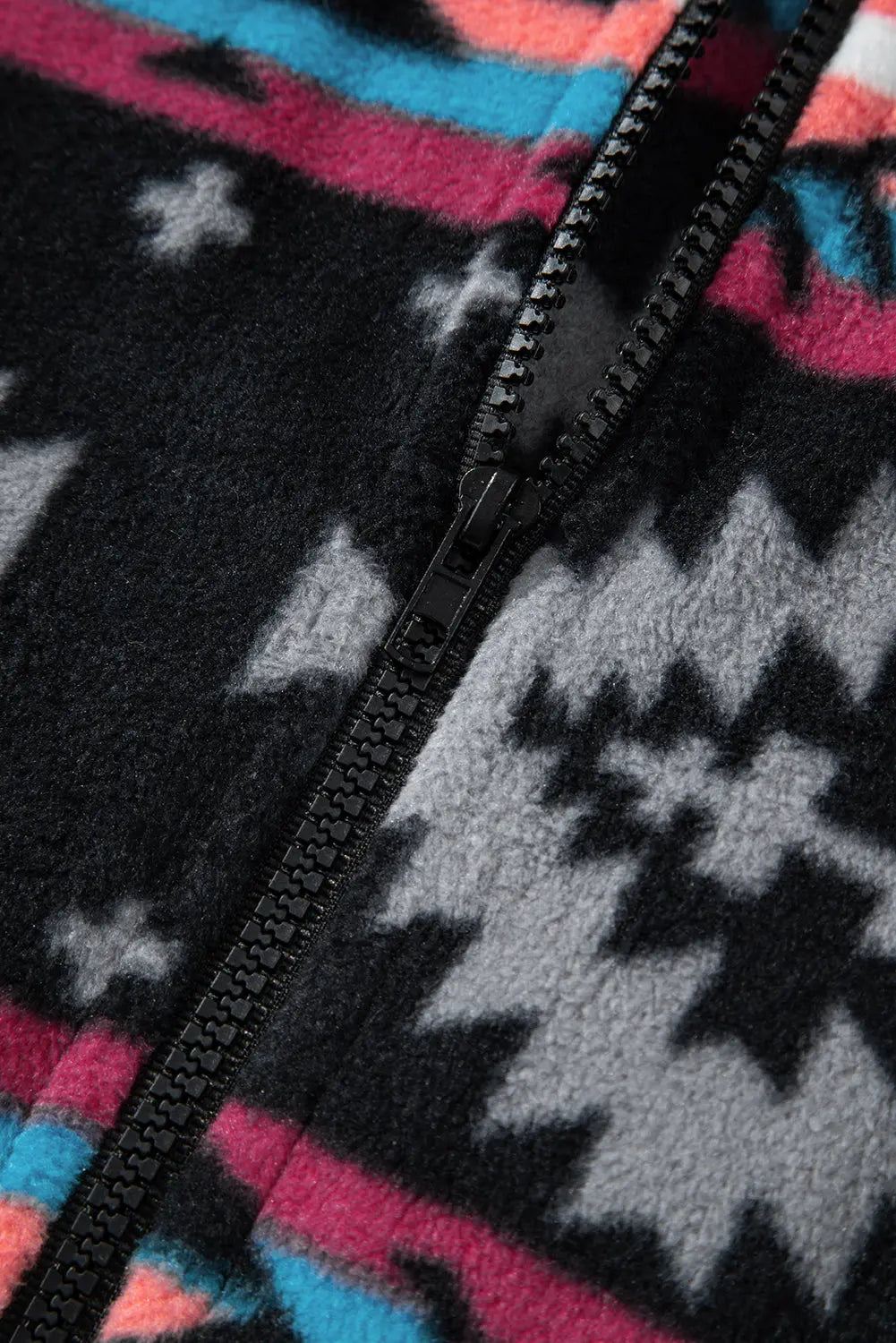 Black Aztec Printed Zip Up Collar Jacket - eAura
