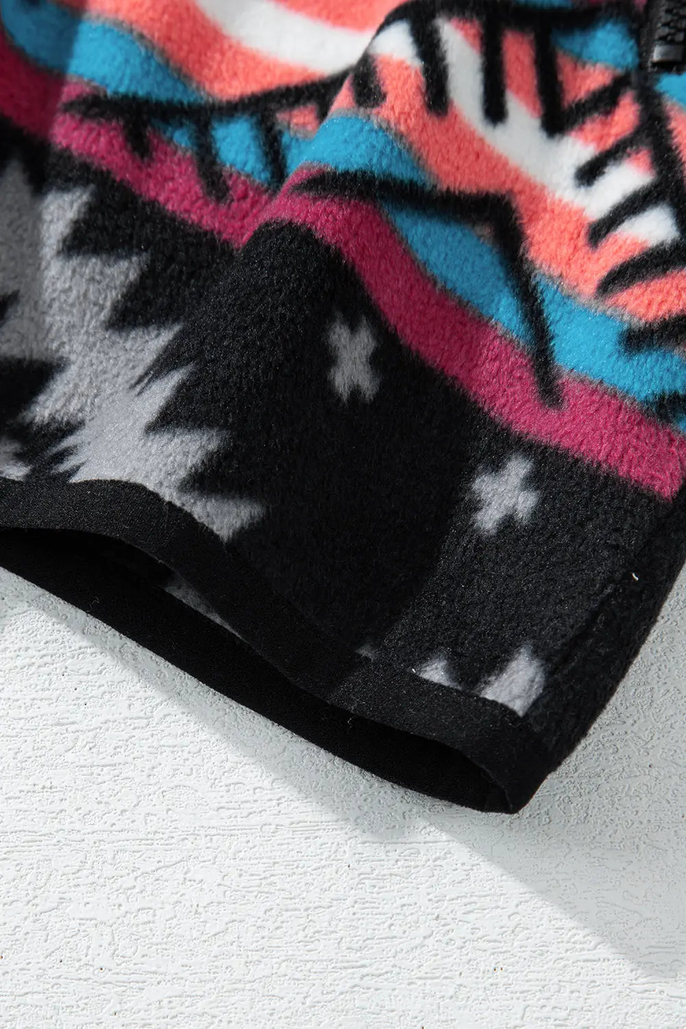 Black Aztec Printed Zip Up Collar Jacket - eAura