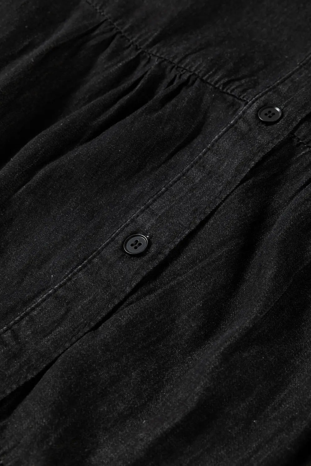 Black Chambray Ruffled 3/4 Sleeve Tiered Split V Neck Mini Dress - eAura