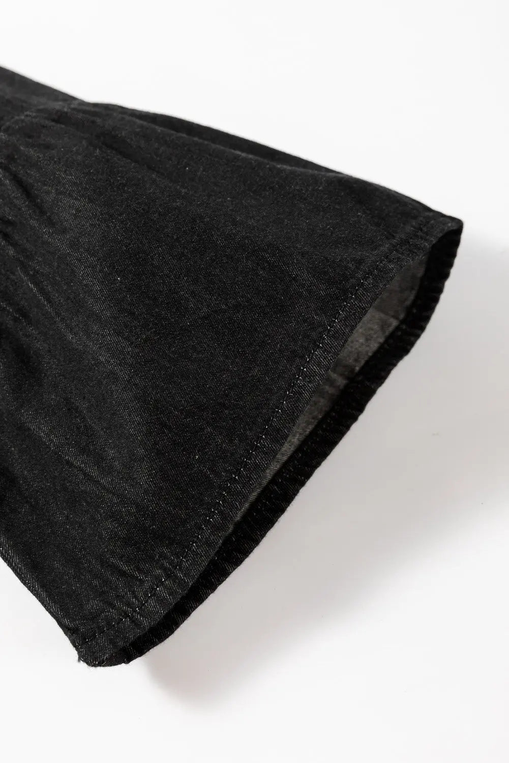 Black Chambray Ruffled 3/4 Sleeve Tiered Split V Neck Mini Dress - eAura