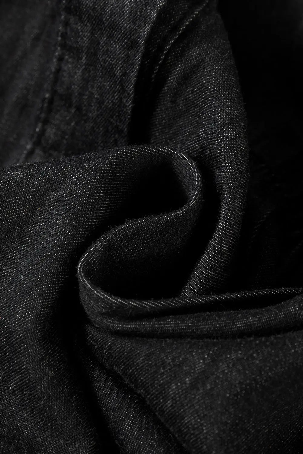 Black Chambray Ruffled 3/4 Sleeve Tiered Split V Neck Mini Dress - eAura