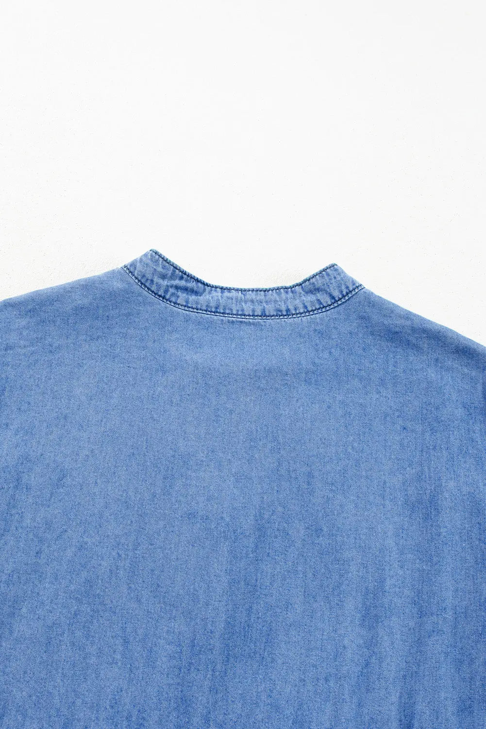 Black Chambray Ruffled 3/4 Sleeve Tiered Split V Neck Mini Dress - eAura