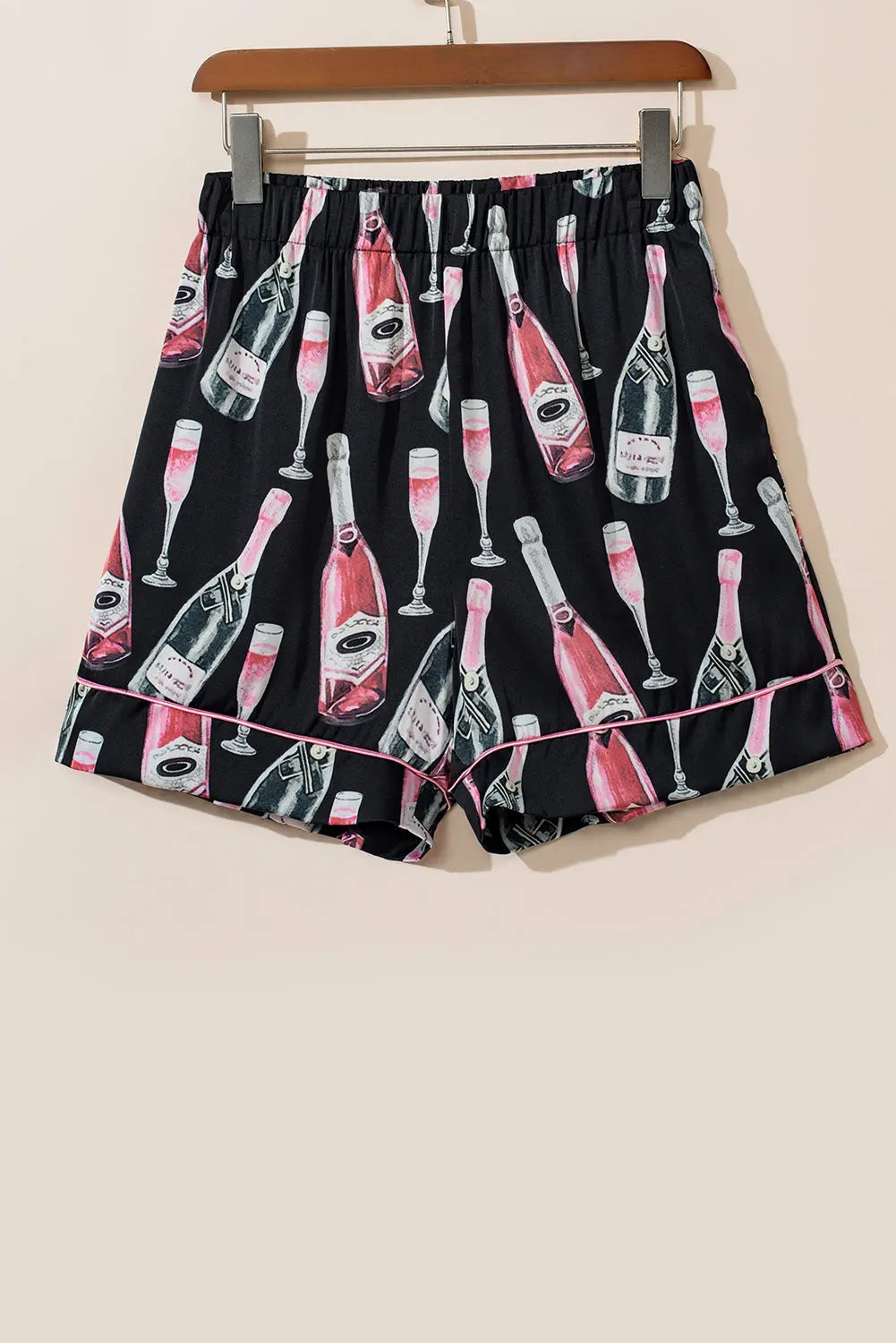 Black Champagne Print Silky Short Sleeve Pyjamas Set eAura