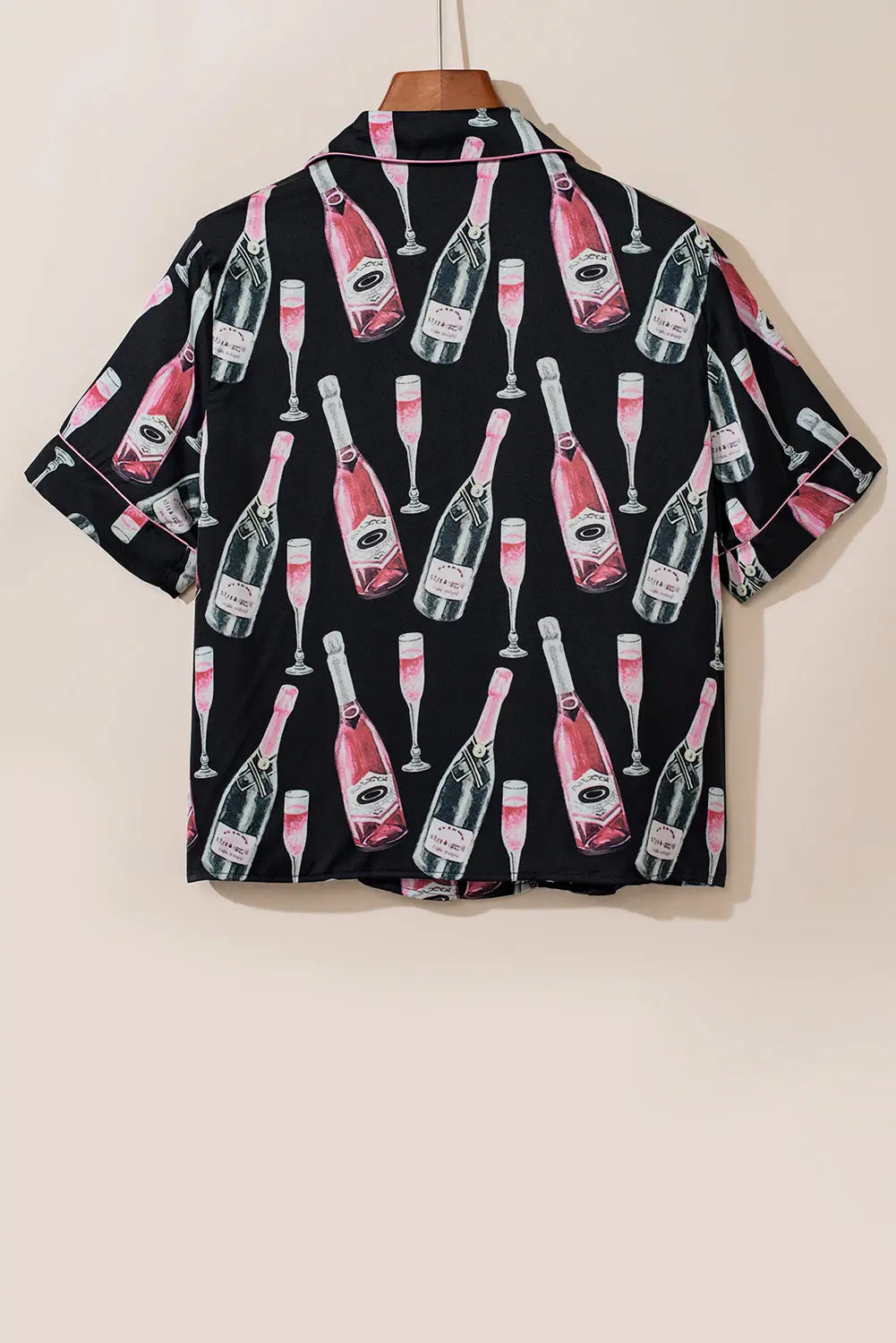 Black Champagne Print Silky Short Sleeve Pyjamas Set eAura