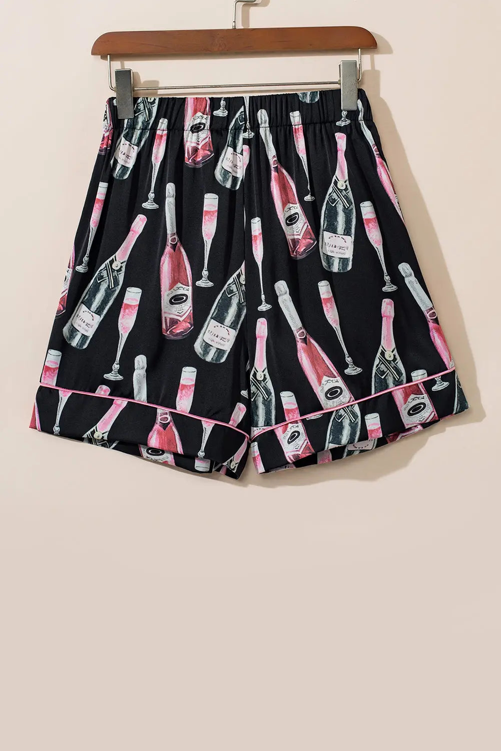Black Champagne Print Silky Short Sleeve Pyjamas Set eAura