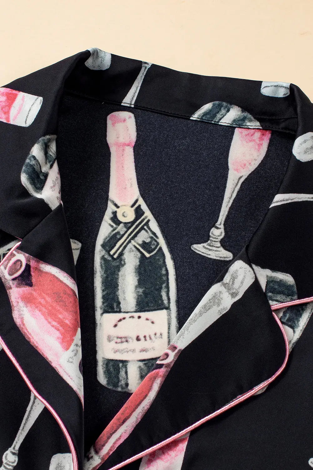 Black Champagne Print Silky Short Sleeve Pyjamas Set eAura