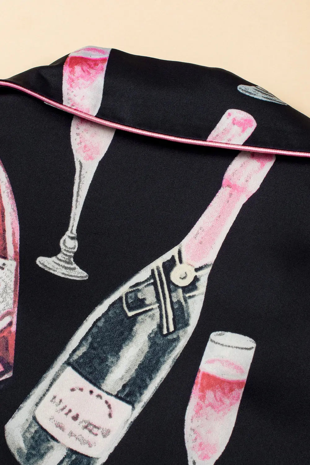 Black Champagne Print Silky Short Sleeve Pyjamas Set eAura
