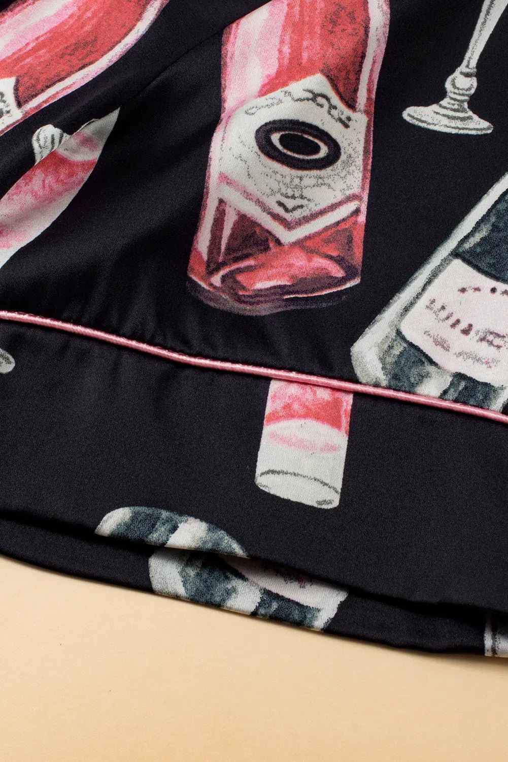 Black Champagne Print Silky Short Sleeve Pyjamas Set eAura