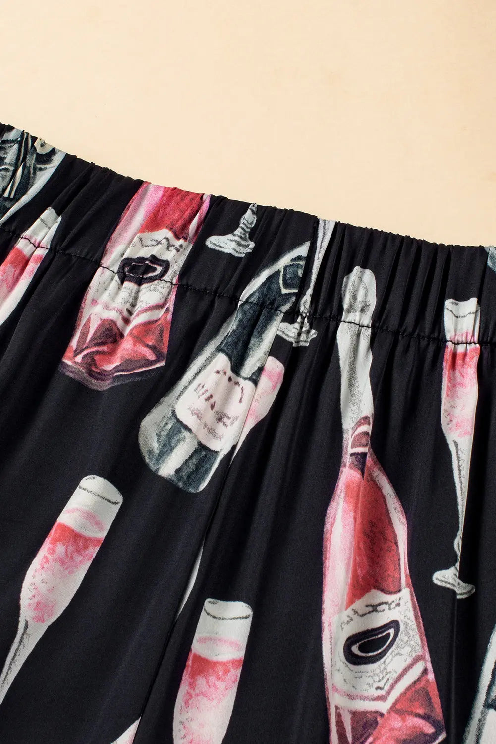 Black Champagne Print Silky Short Sleeve Pyjamas Set eAura