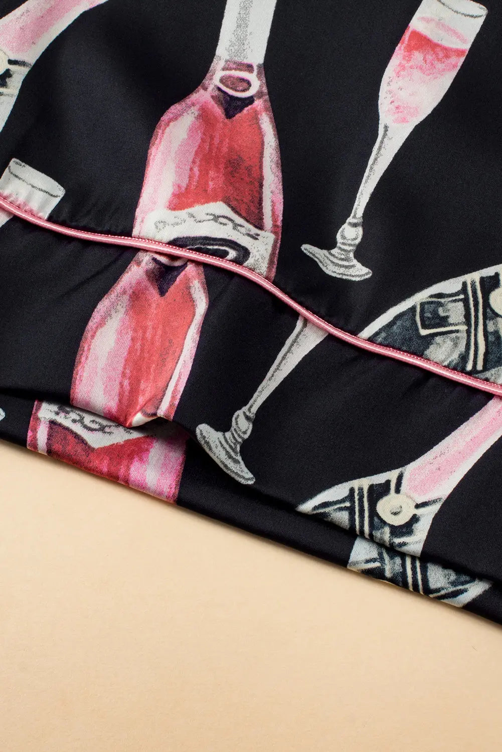 Black Champagne Print Silky Short Sleeve Pyjamas Set eAura