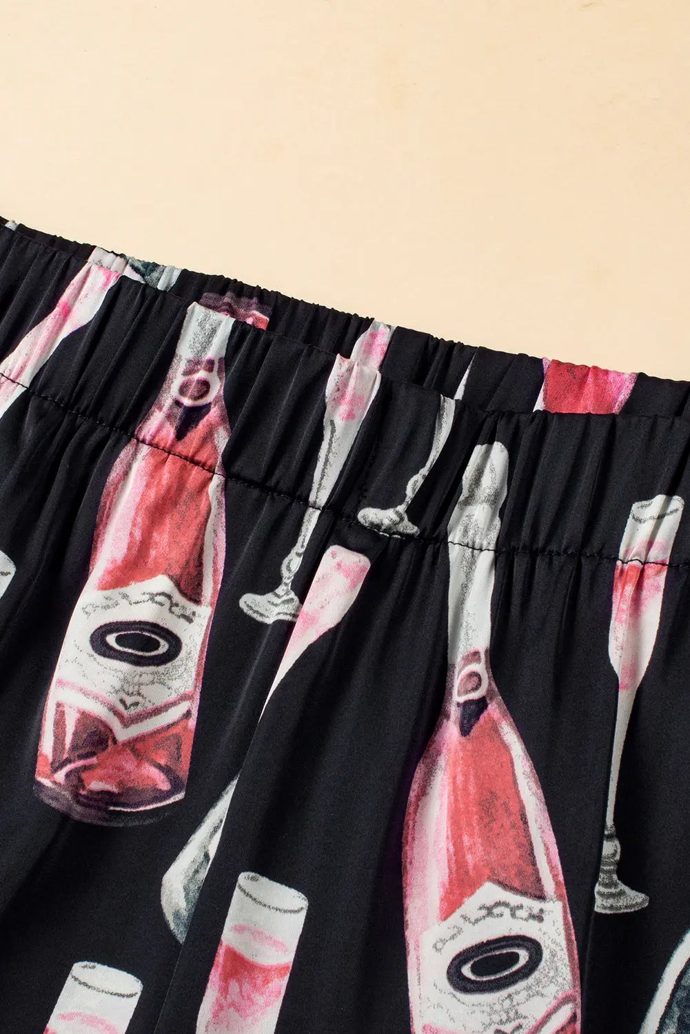 Black Champagne Print Silky Short Sleeve Pyjamas Set eAura