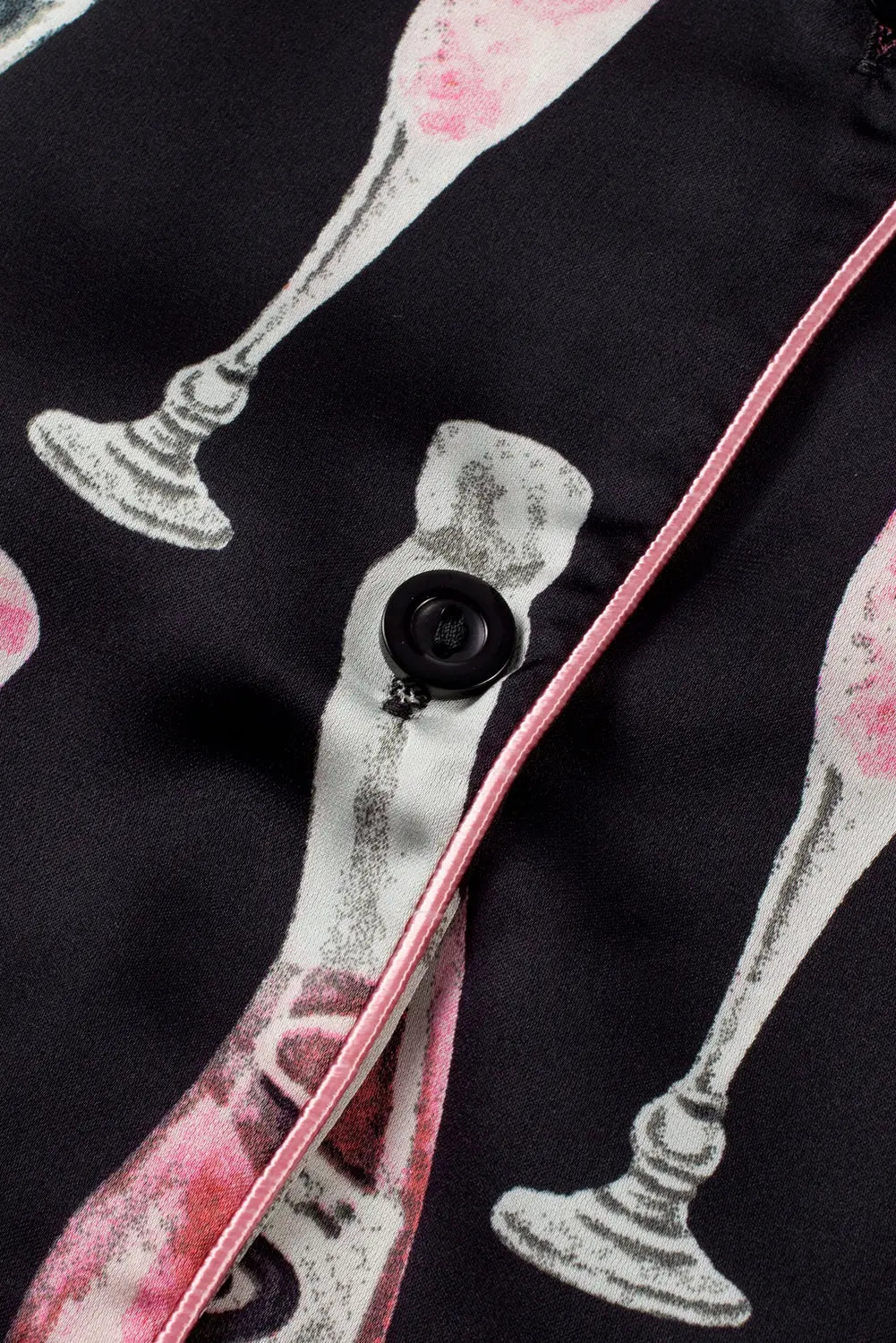 Black Champagne Print Silky Short Sleeve Pyjamas Set eAura