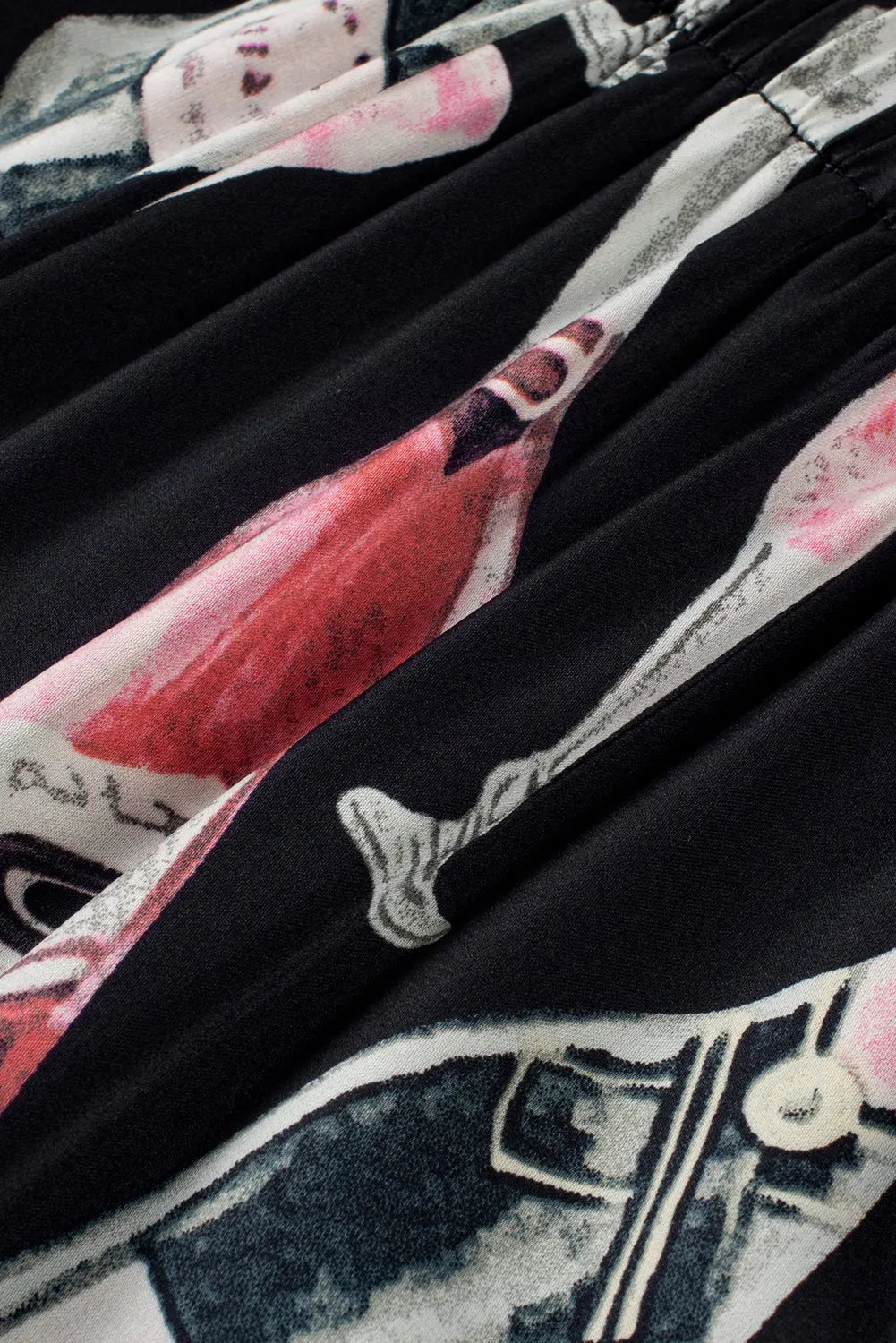 Black Champagne Print Silky Short Sleeve Pyjamas Set eAura