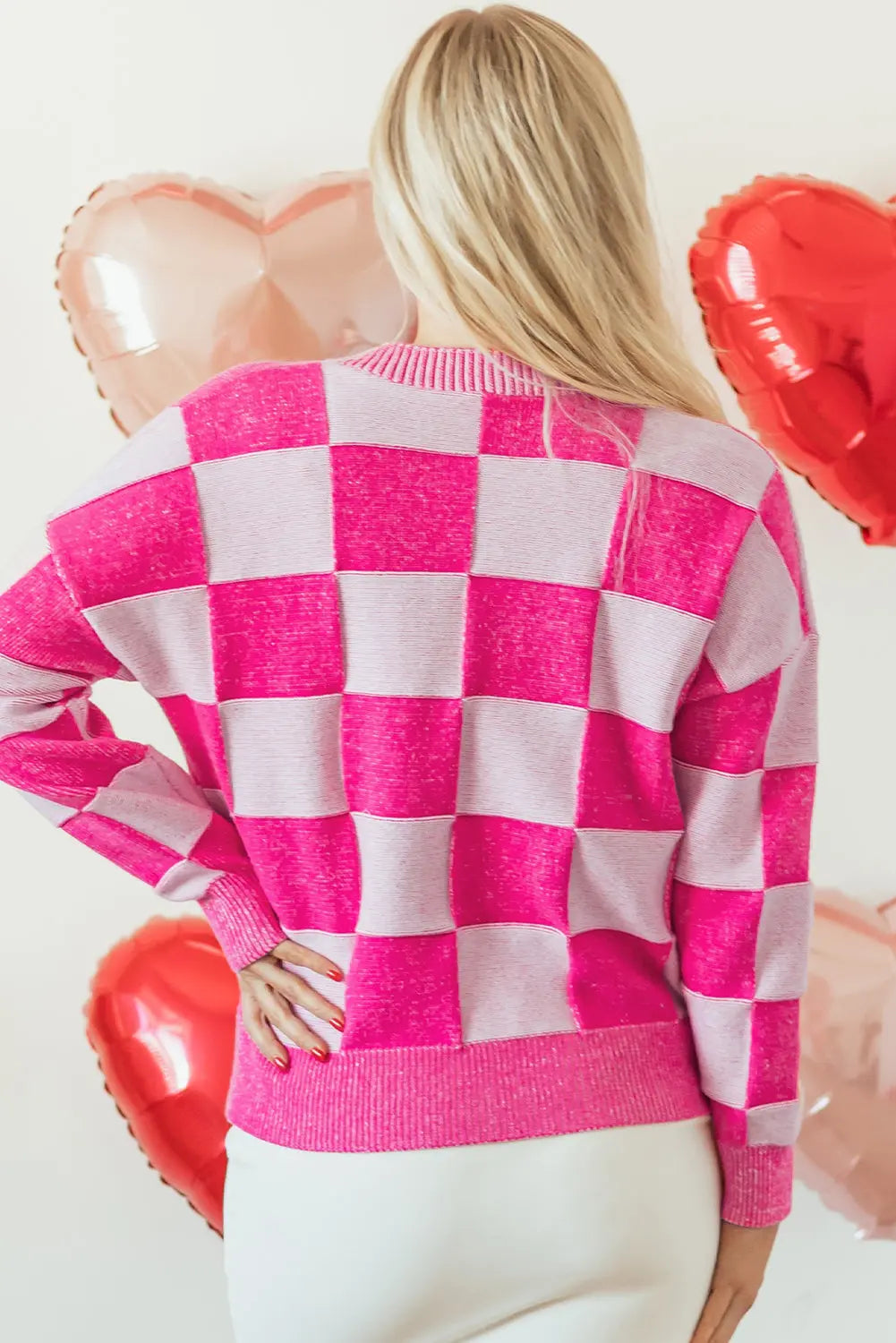 Black Checkered Drop Shoulder Buttoned V Neck Cardigan eAura