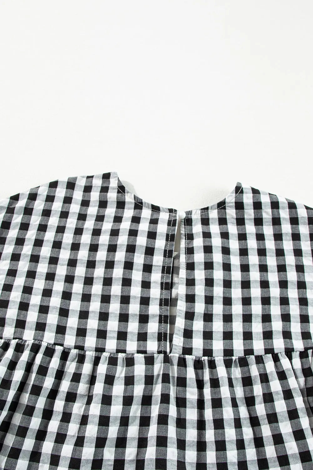 Black Checkered Puff Sleeve Tiered Loose Babydoll Blouse eAura