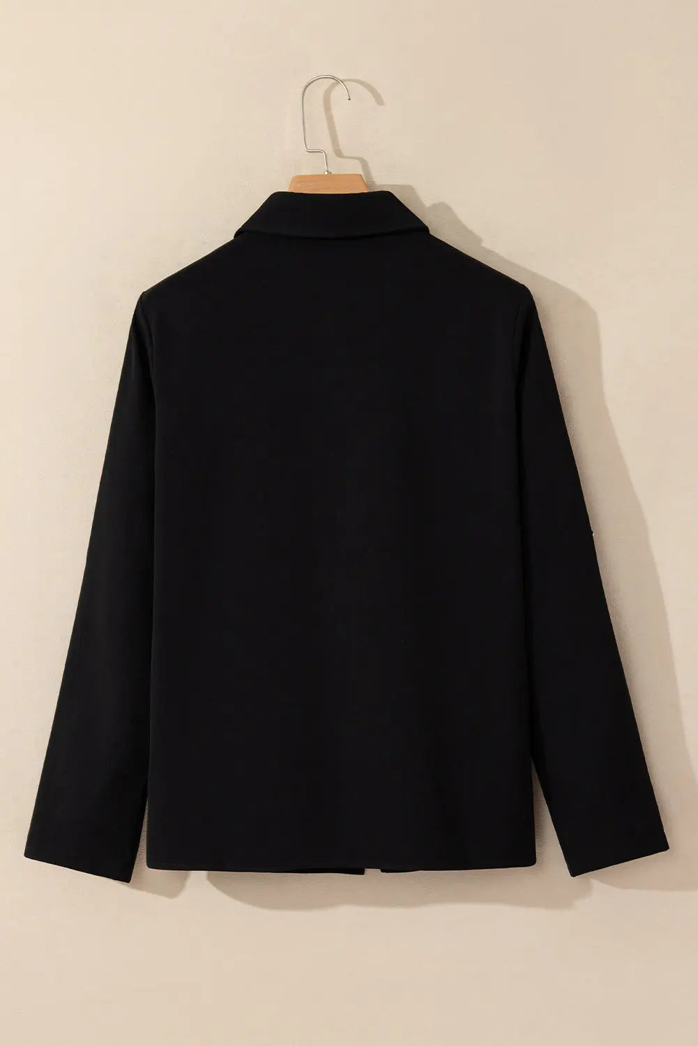 Black Collar Tab Sleeve Zip Up Flap Detail Jacket Beagle Boutique Fashion Outlet