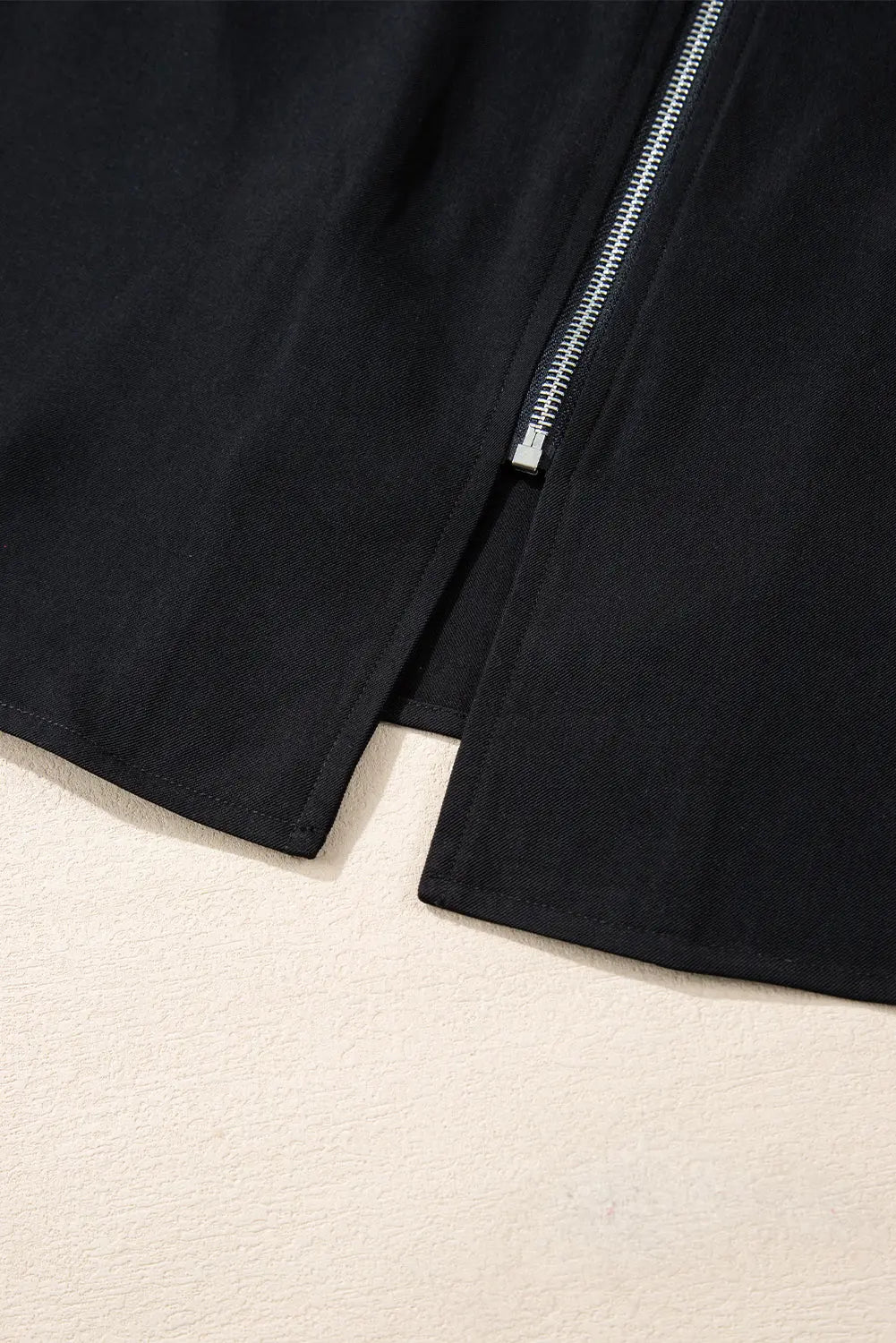 Black Collar Tab Sleeve Zip Up Flap Detail Jacket Beagle Boutique Fashion Outlet