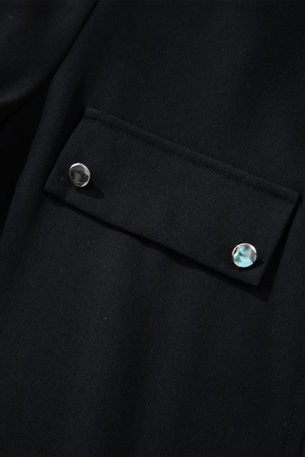 Black Collar Tab Sleeve Zip Up Flap Detail Jacket Beagle Boutique Fashion Outlet