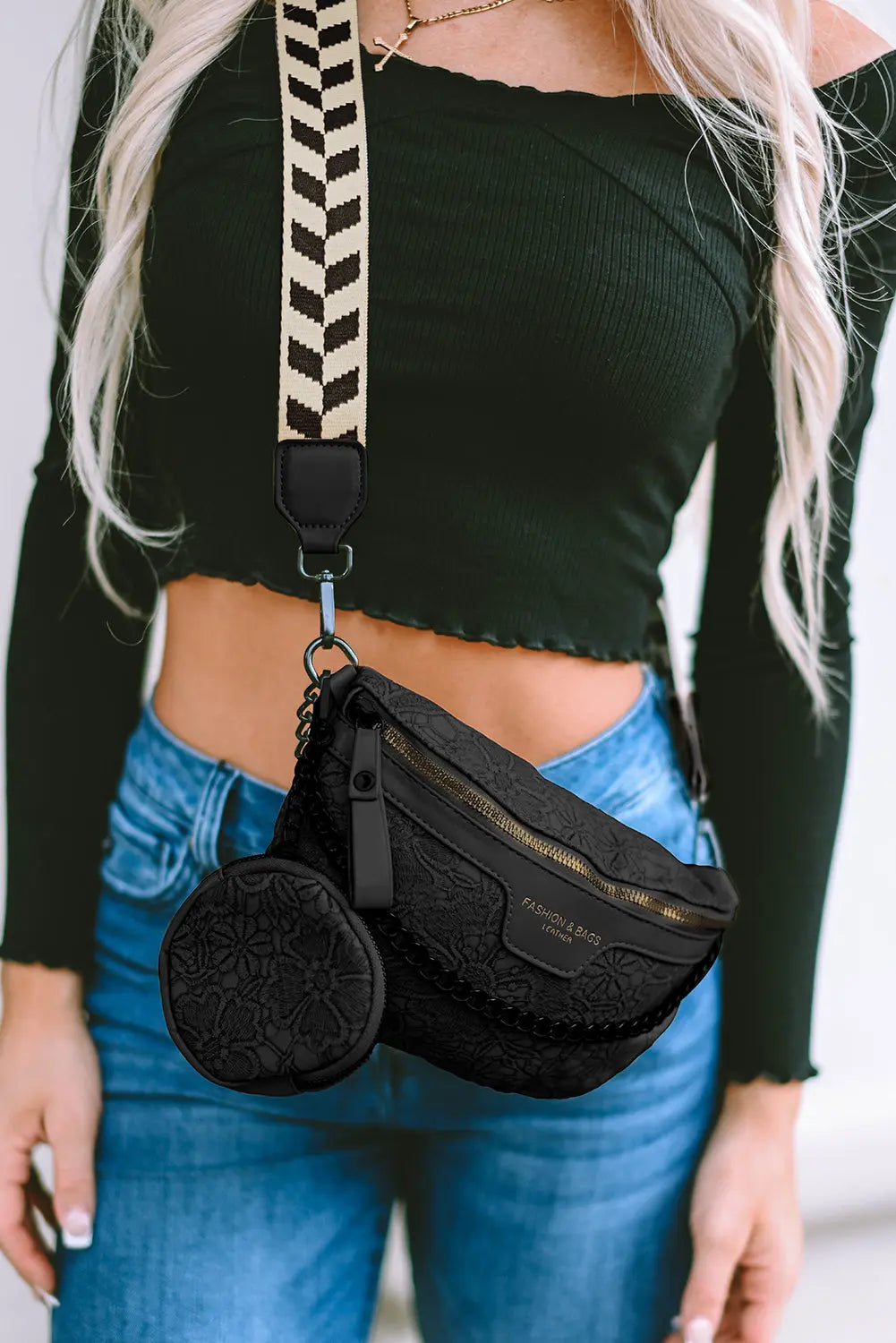 Black Colourblock Strap Crossbody Bag With Coin Purse - eAura