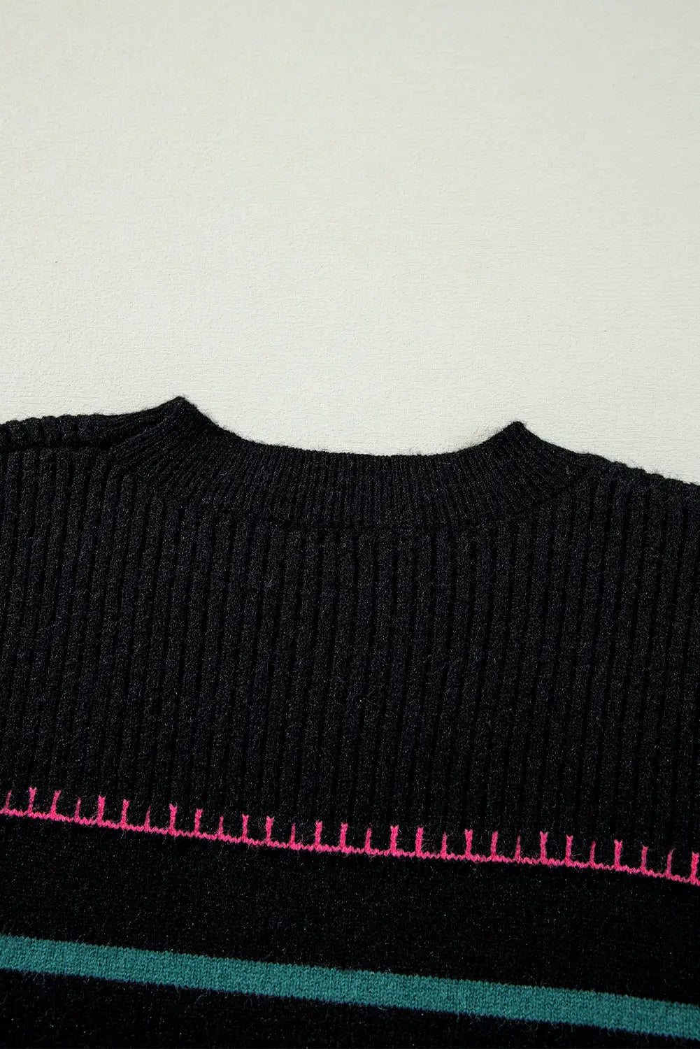 Black Colourful Striped Ribbed Trim Sweater Beagle Boutique Fashion Outlet