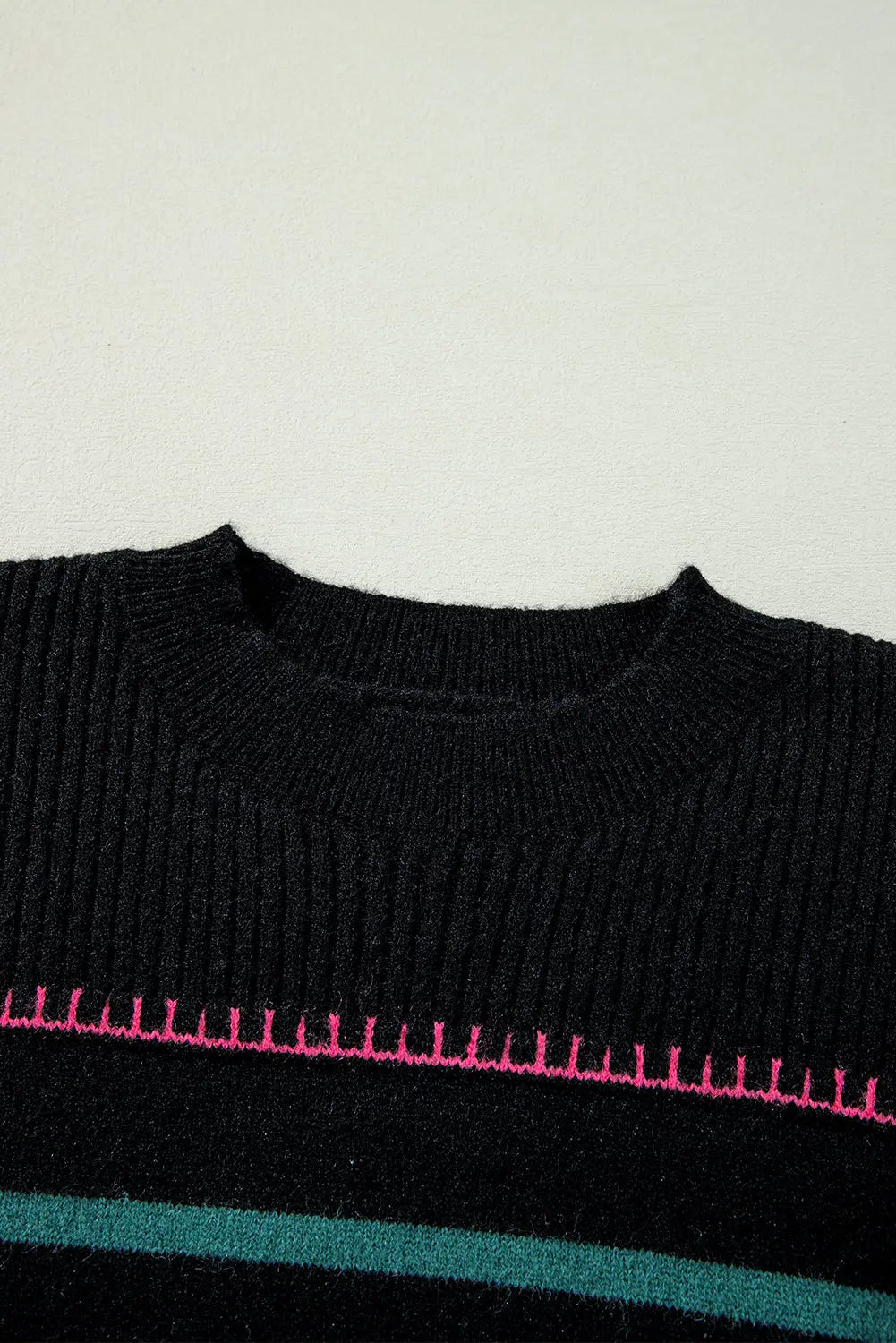 Black Colourful Striped Ribbed Trim Sweater Beagle Boutique Fashion Outlet
