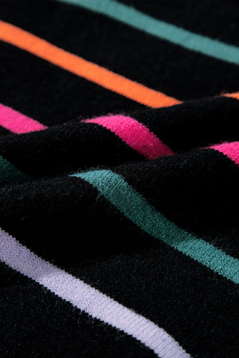 Black Colourful Striped Ribbed Trim Sweater Beagle Boutique Fashion Outlet