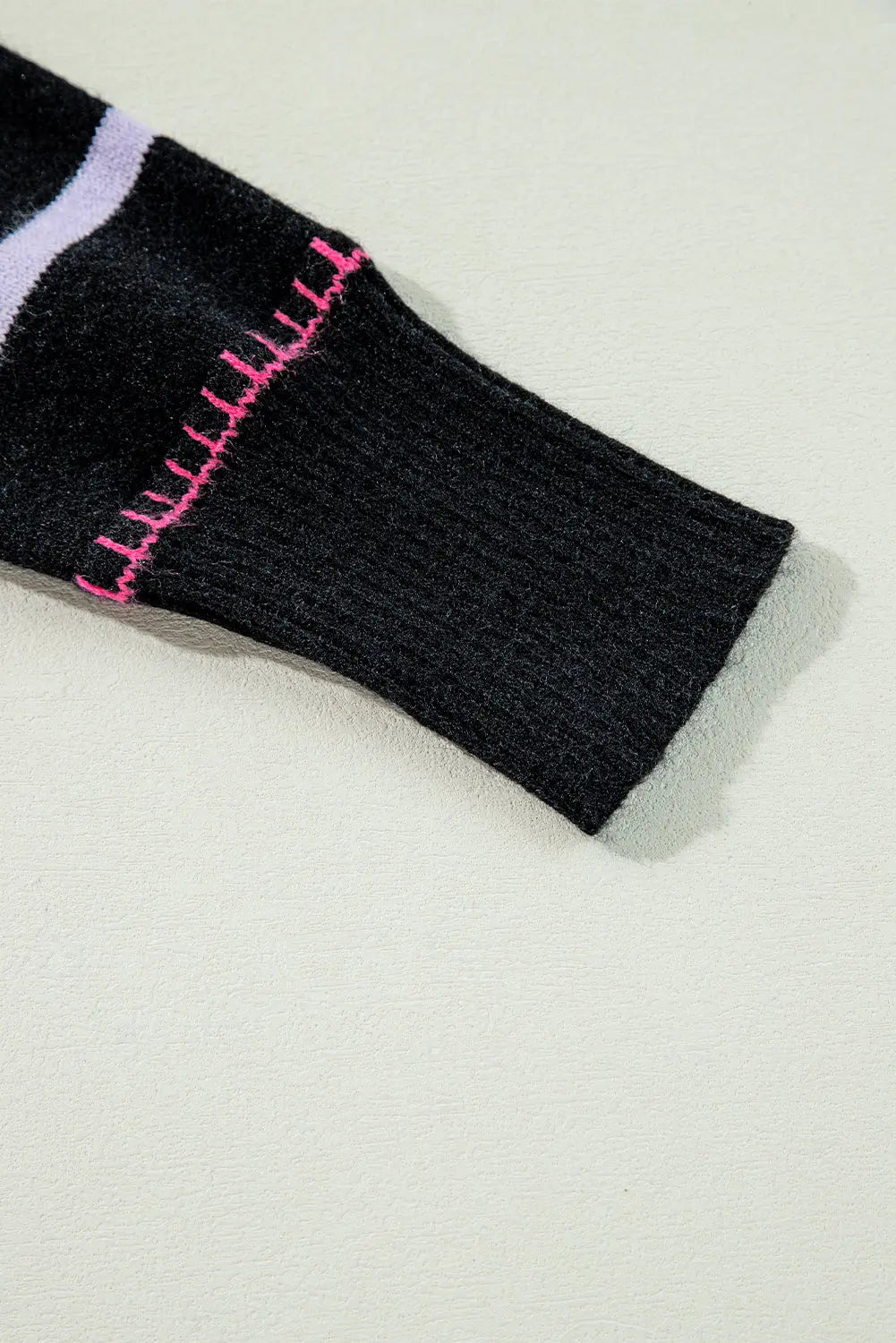 Black Colourful Striped Ribbed Trim Sweater Beagle Boutique Fashion Outlet