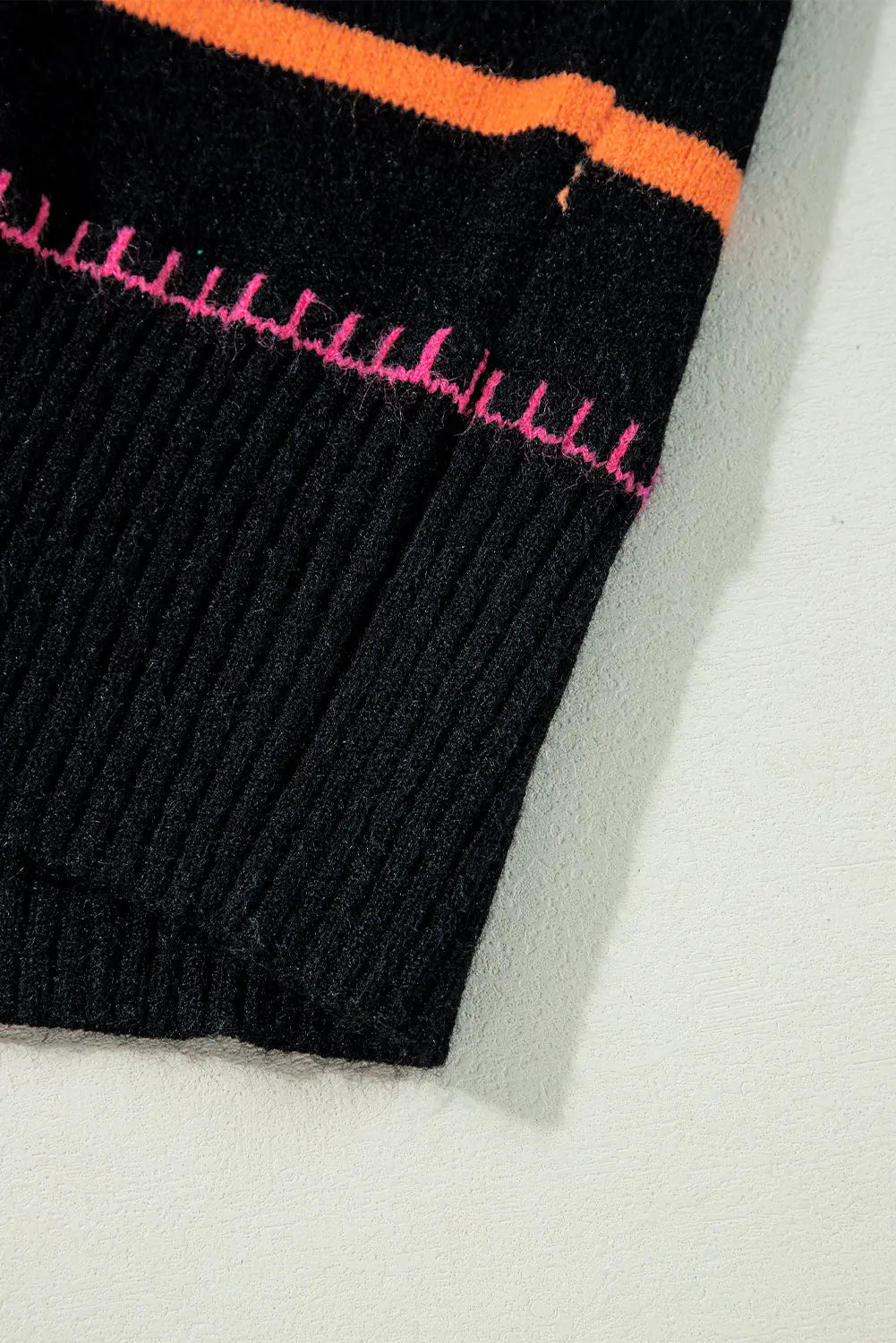 Black Colourful Striped Ribbed Trim Sweater Beagle Boutique Fashion Outlet