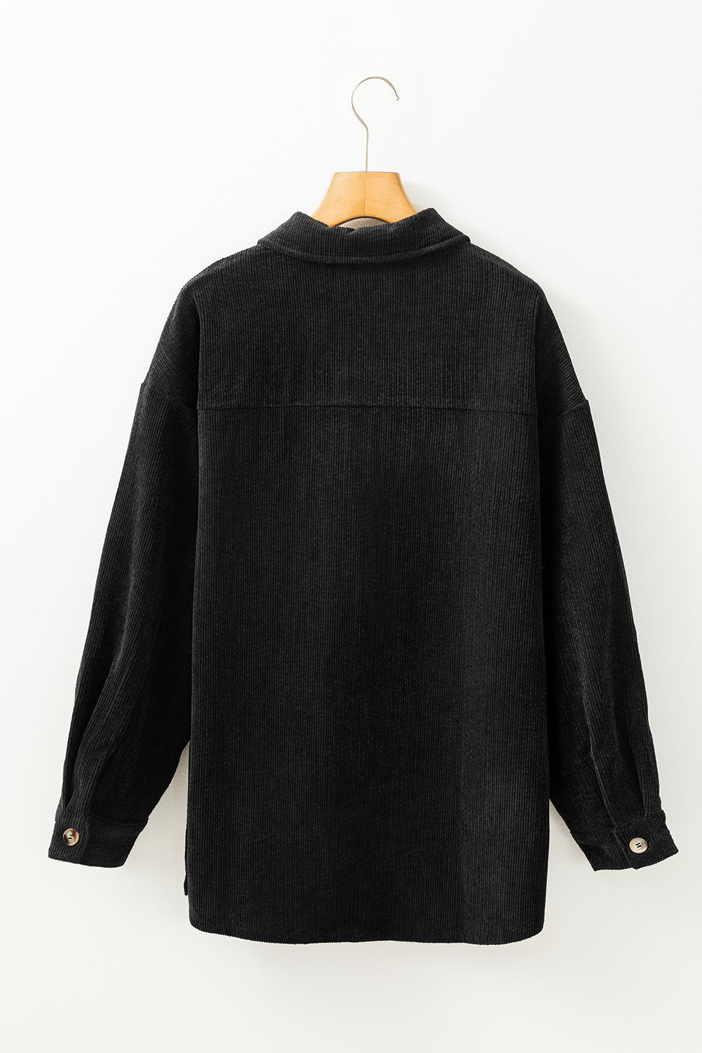 Black Corduroy Flap Pocket Button Up Shacket - Outerwear/Jackets