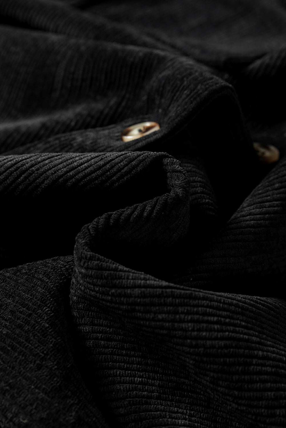 Black Corduroy Flap Pocket Button Up Shacket - Outerwear/Jackets