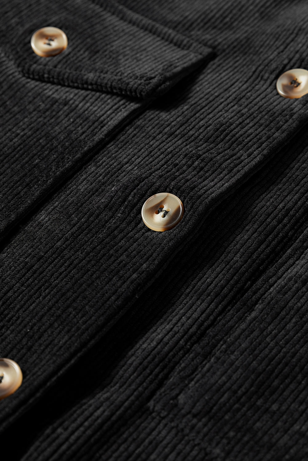 Black Corduroy Flap Pocket Button Up Shacket - Outerwear/Jackets
