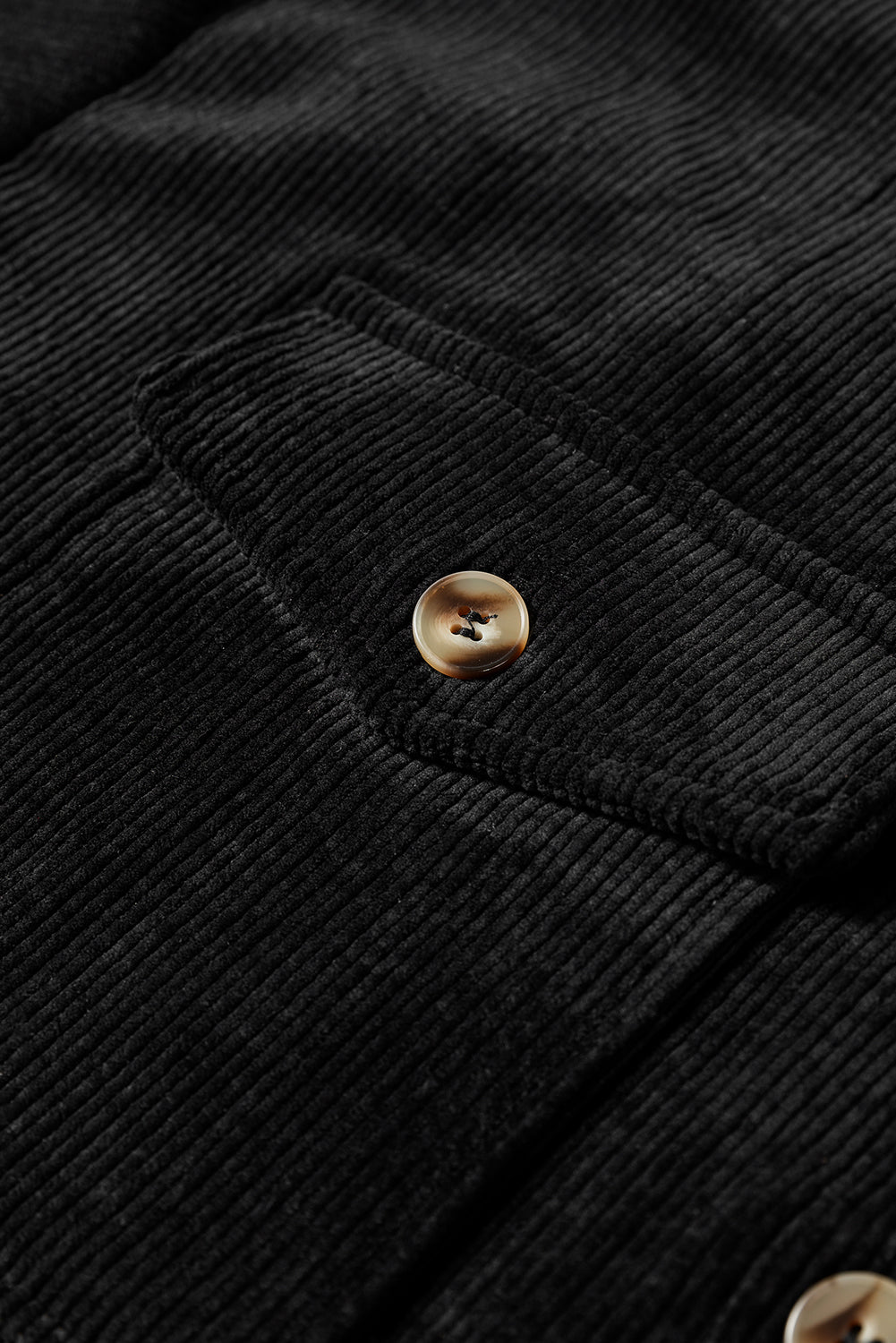 Black Corduroy Flap Pocket Button Up Shacket - Outerwear/Jackets