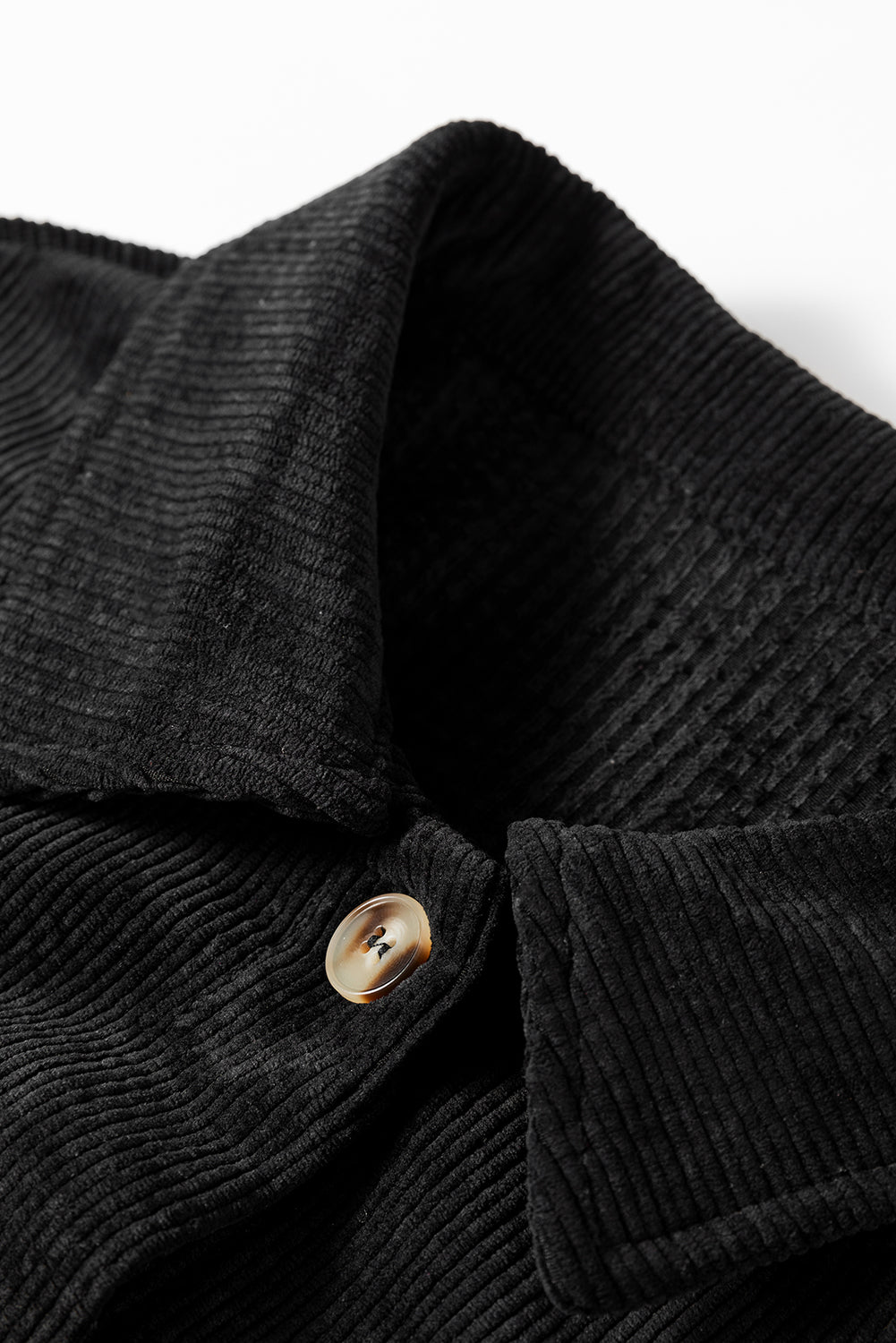 Black Corduroy Flap Pocket Button Up Shacket - Outerwear/Jackets