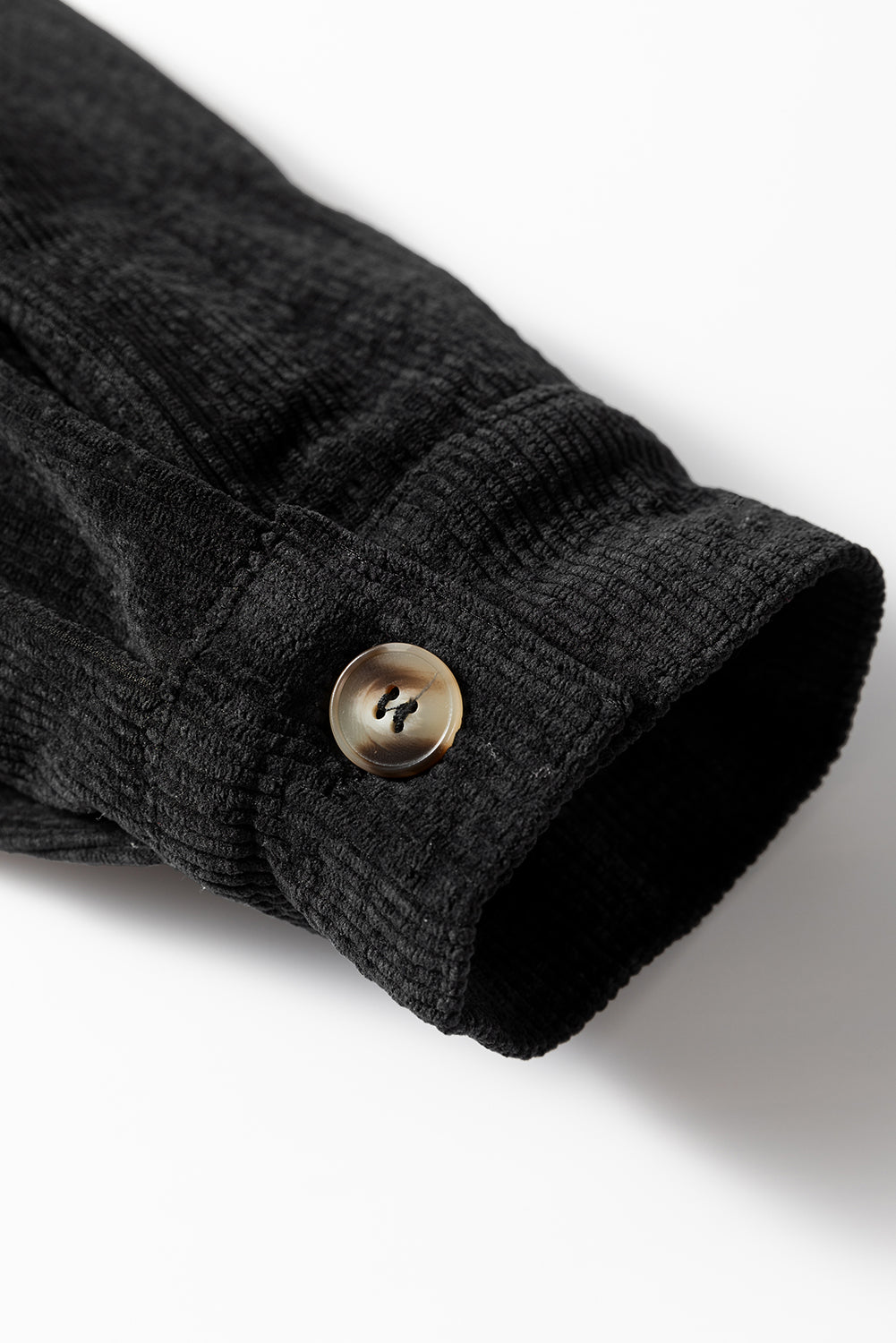 Black Corduroy Flap Pocket Button Up Shacket - Outerwear/Jackets