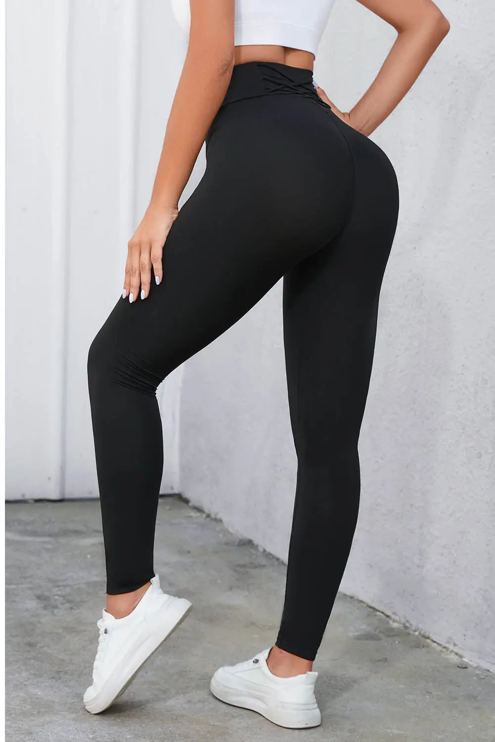 Black Criss Cross Tummy Control High Waist Leggings eAura
