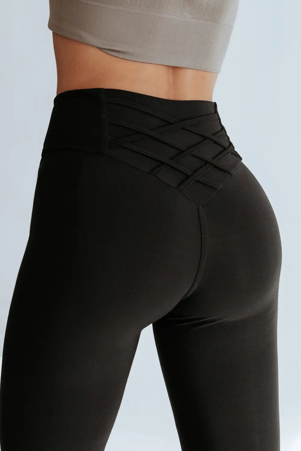Black Criss Cross Tummy Control High Waist Leggings eAura