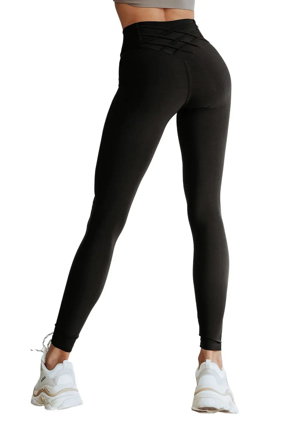 Black Criss Cross Tummy Control High Waist Leggings eAura