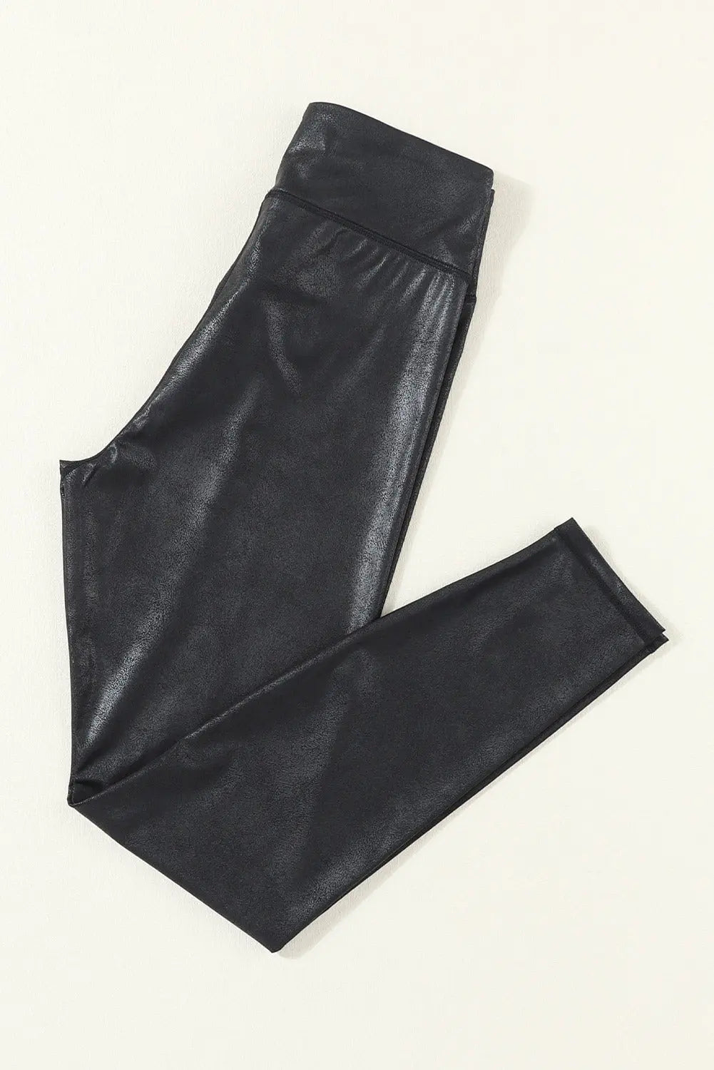 Black Crossed Dip Waist Sleek Leather Leggings eAura