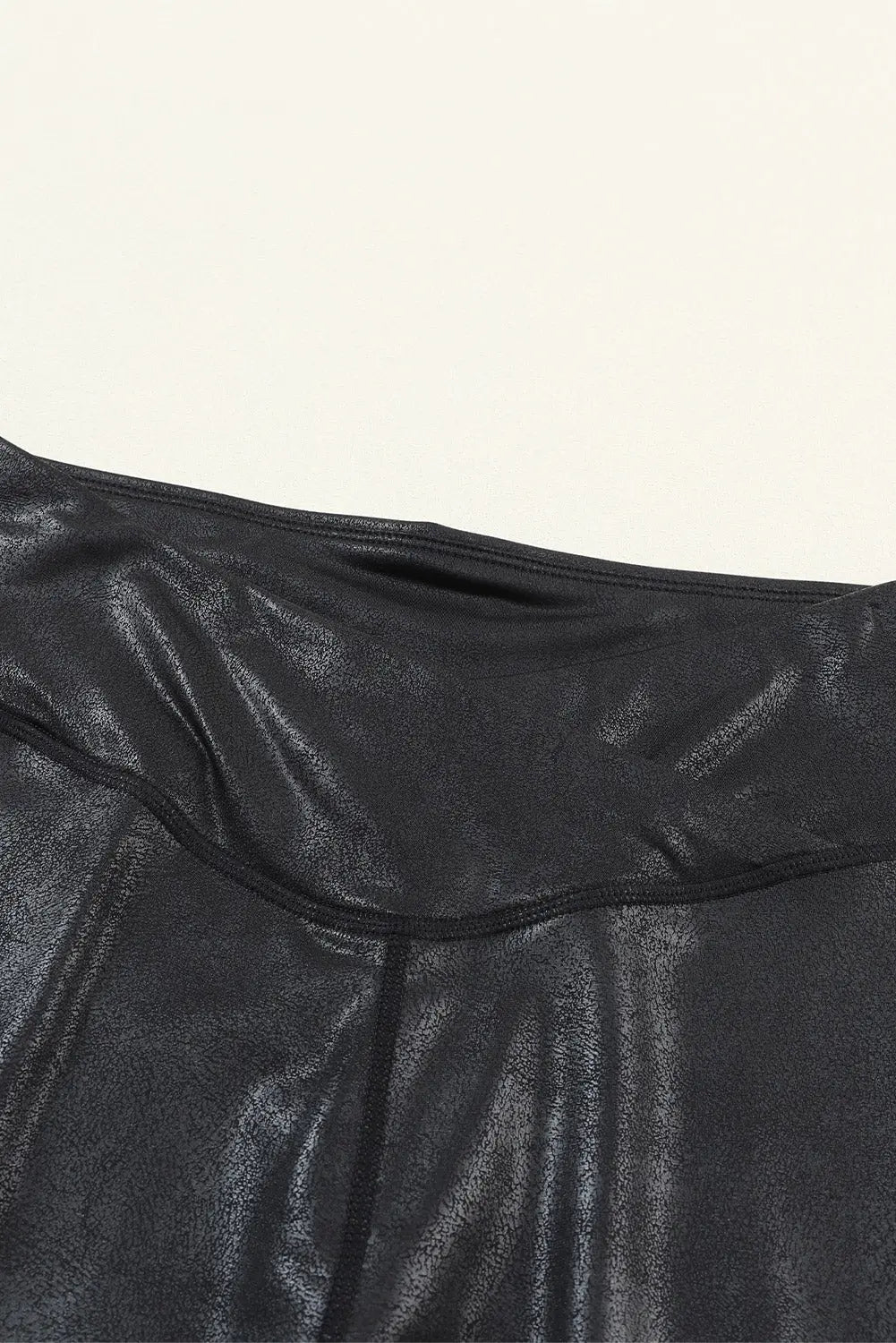 Black Crossed Dip Waist Sleek Leather Leggings eAura
