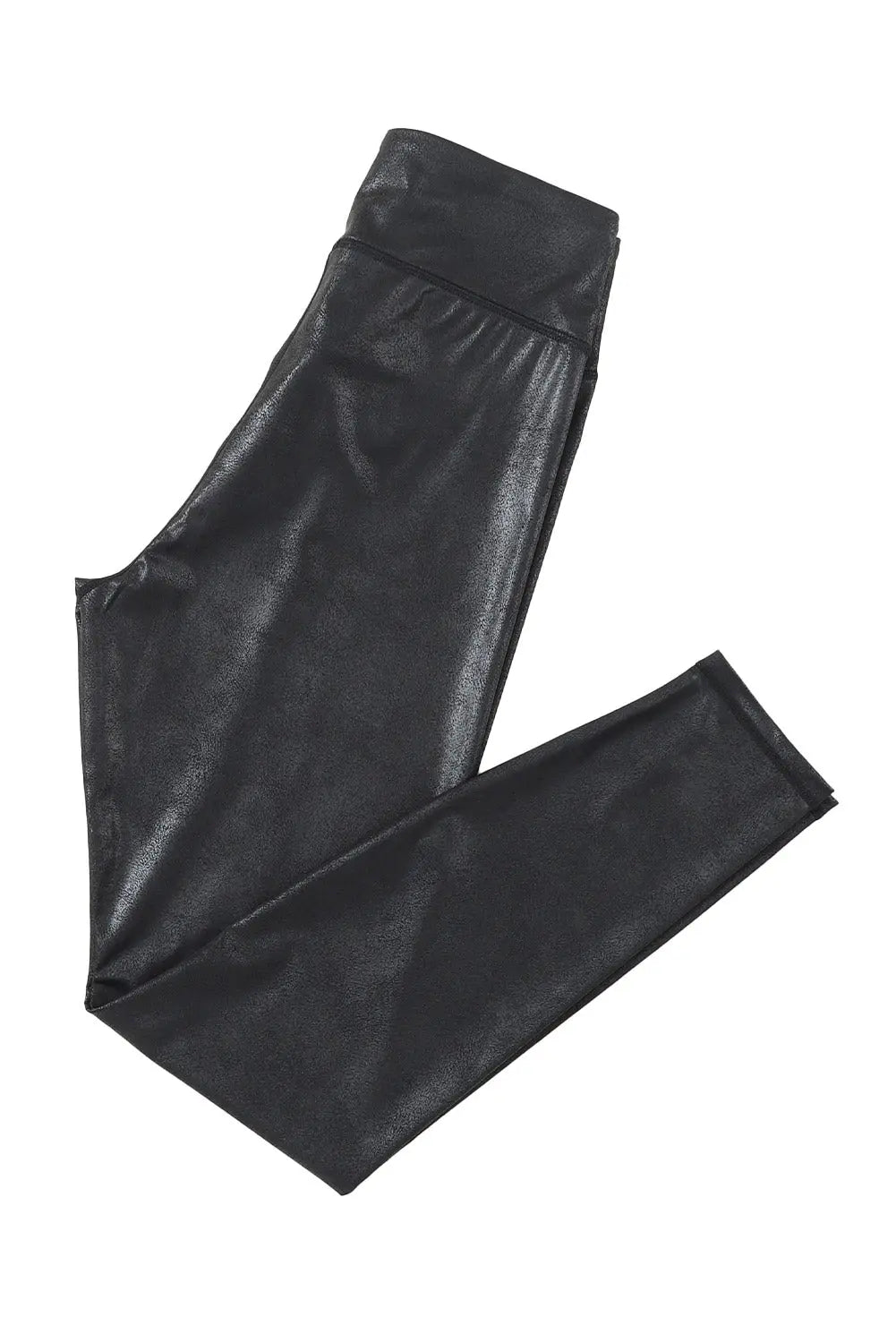 Black Crossed Dip Waist Sleek Leather Leggings eAura