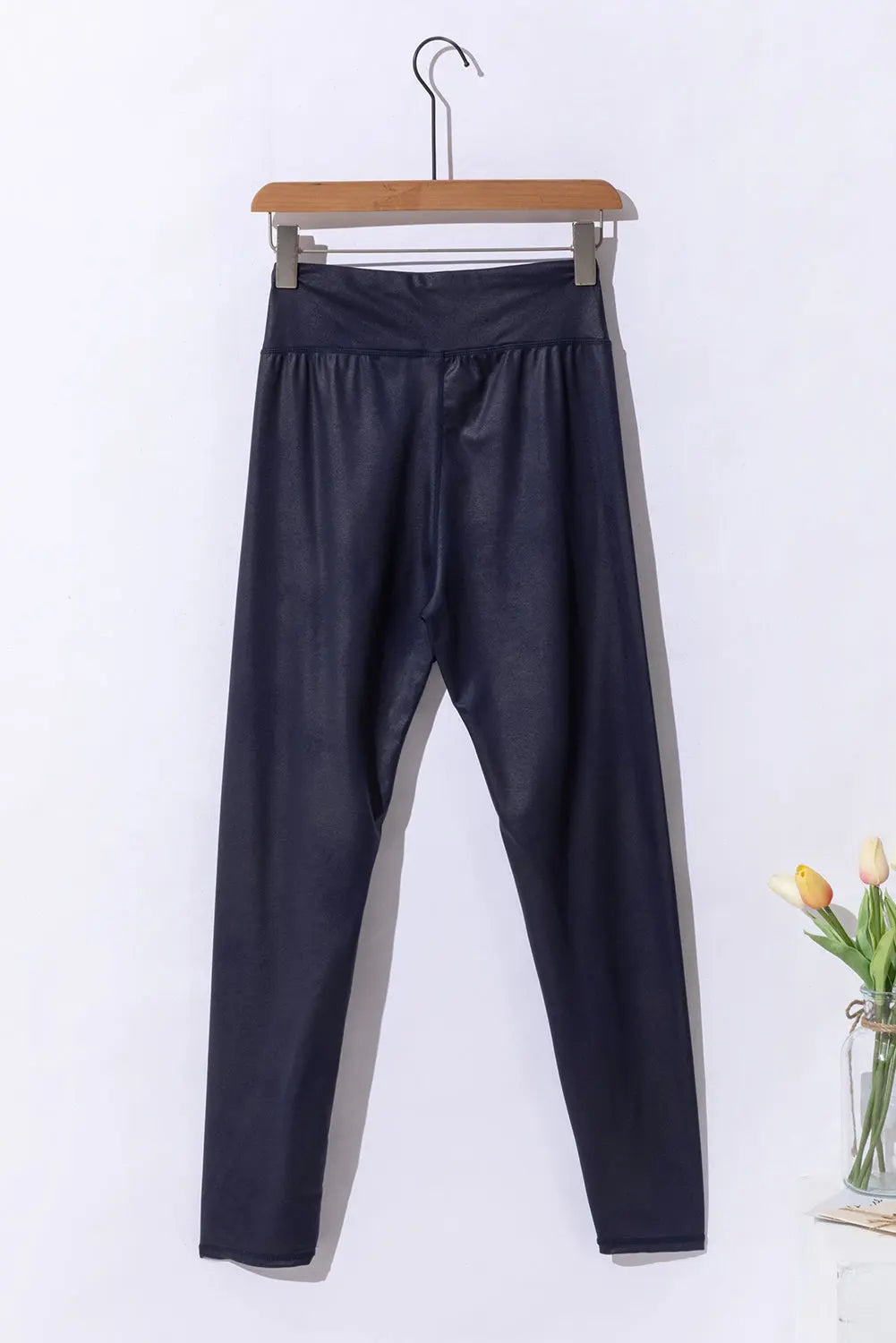 Black Crossed Dip Waist Sleek Leather Leggings eAura