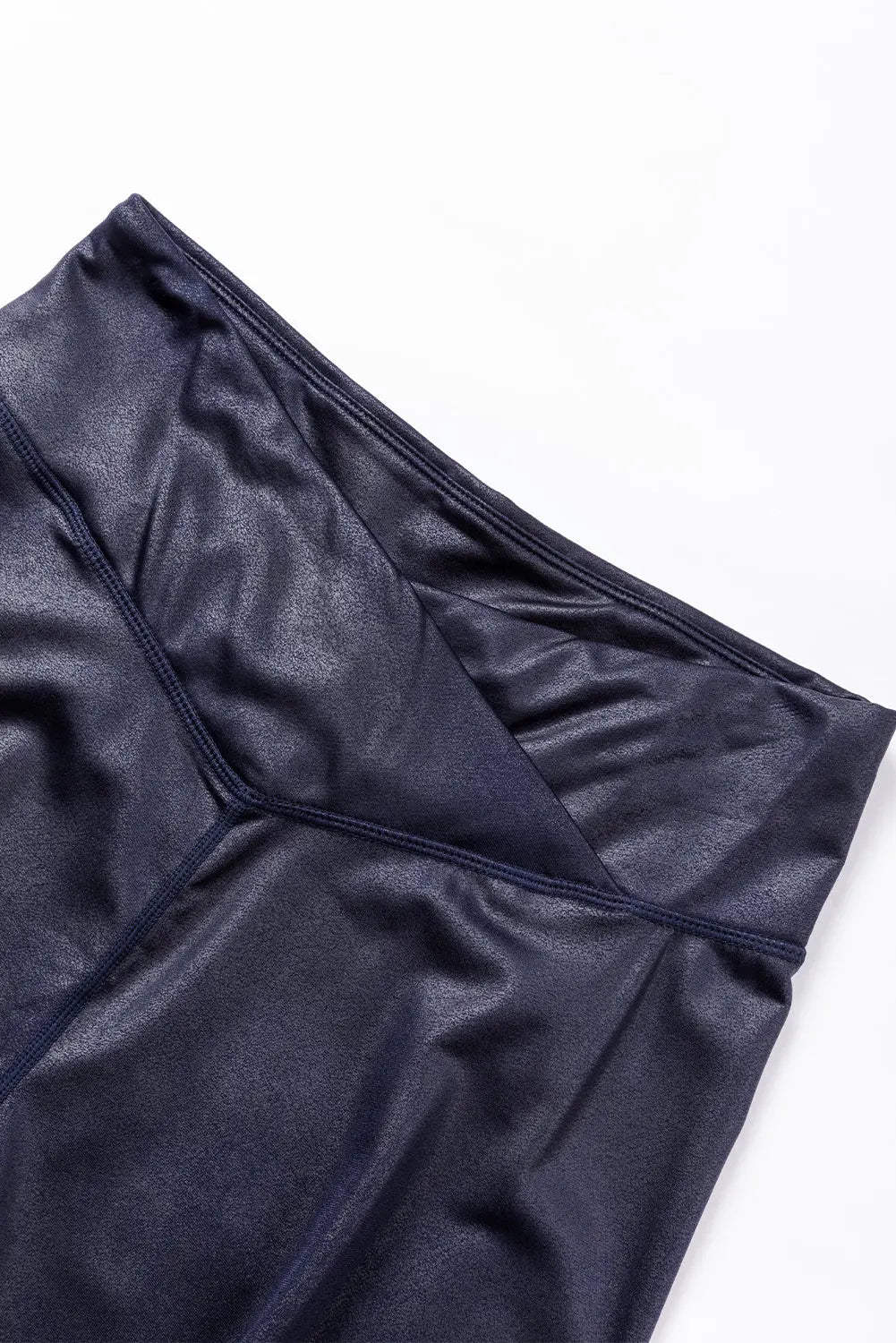 Black Crossed Dip Waist Sleek Leather Leggings eAura