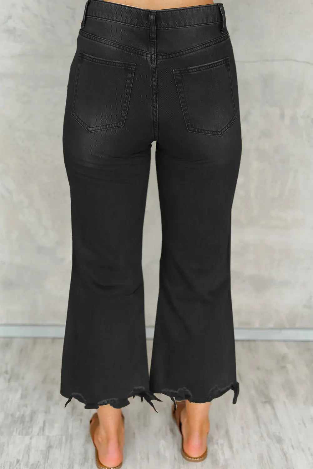 Black Distressed Hollow-out High Waist Cropped Flare Jeans eAura