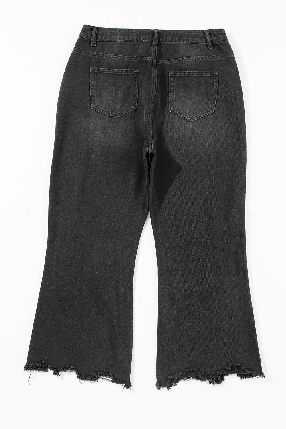 Black Distressed Hollow-out High Waist Cropped Flare Jeans eAura