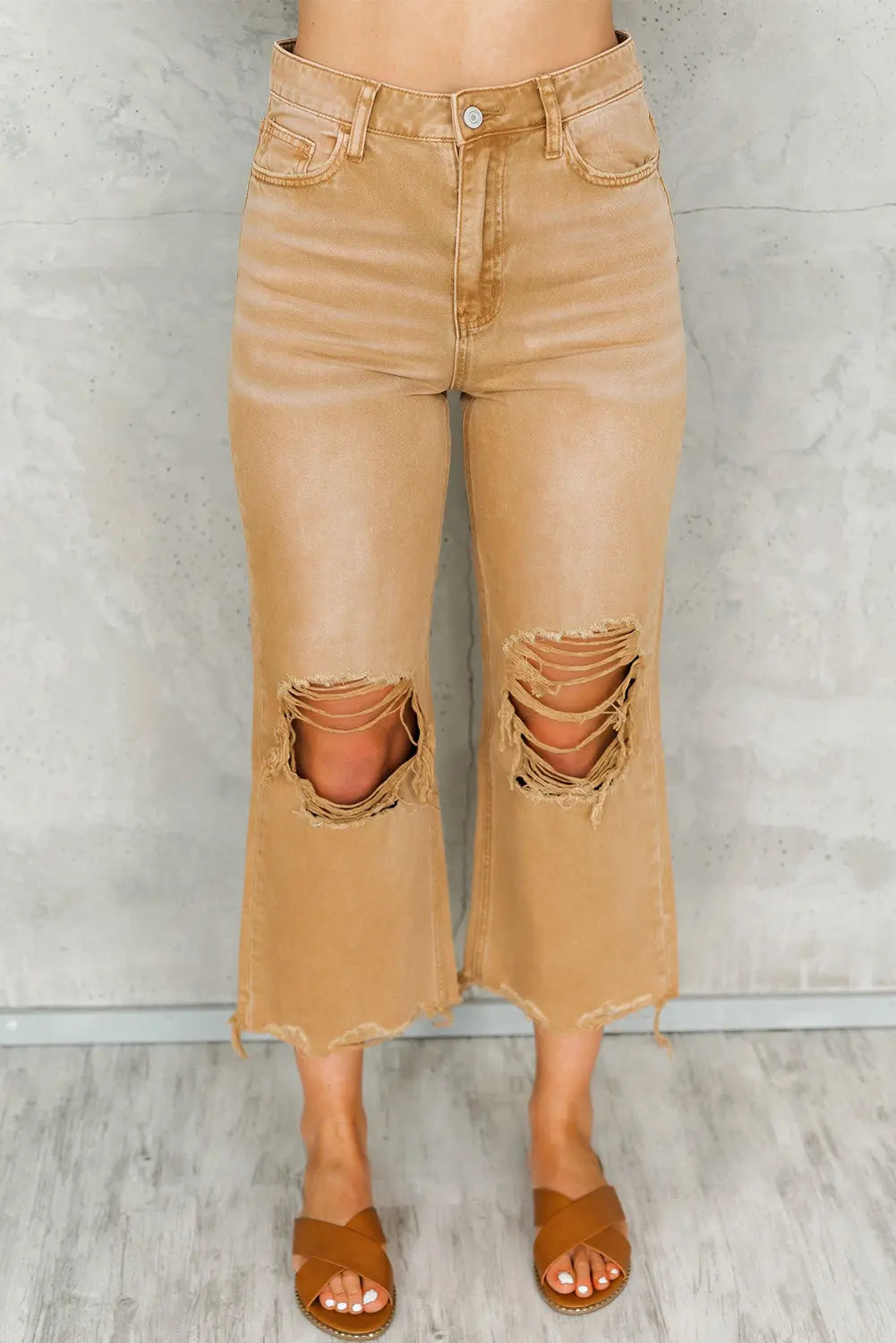 Black Distressed Hollow-out High Waist Cropped Flare Jeans eAura