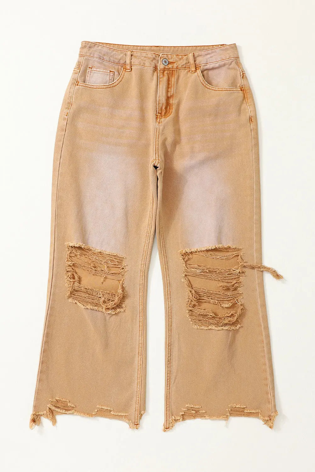 Black Distressed Hollow-out High Waist Cropped Flare Jeans eAura