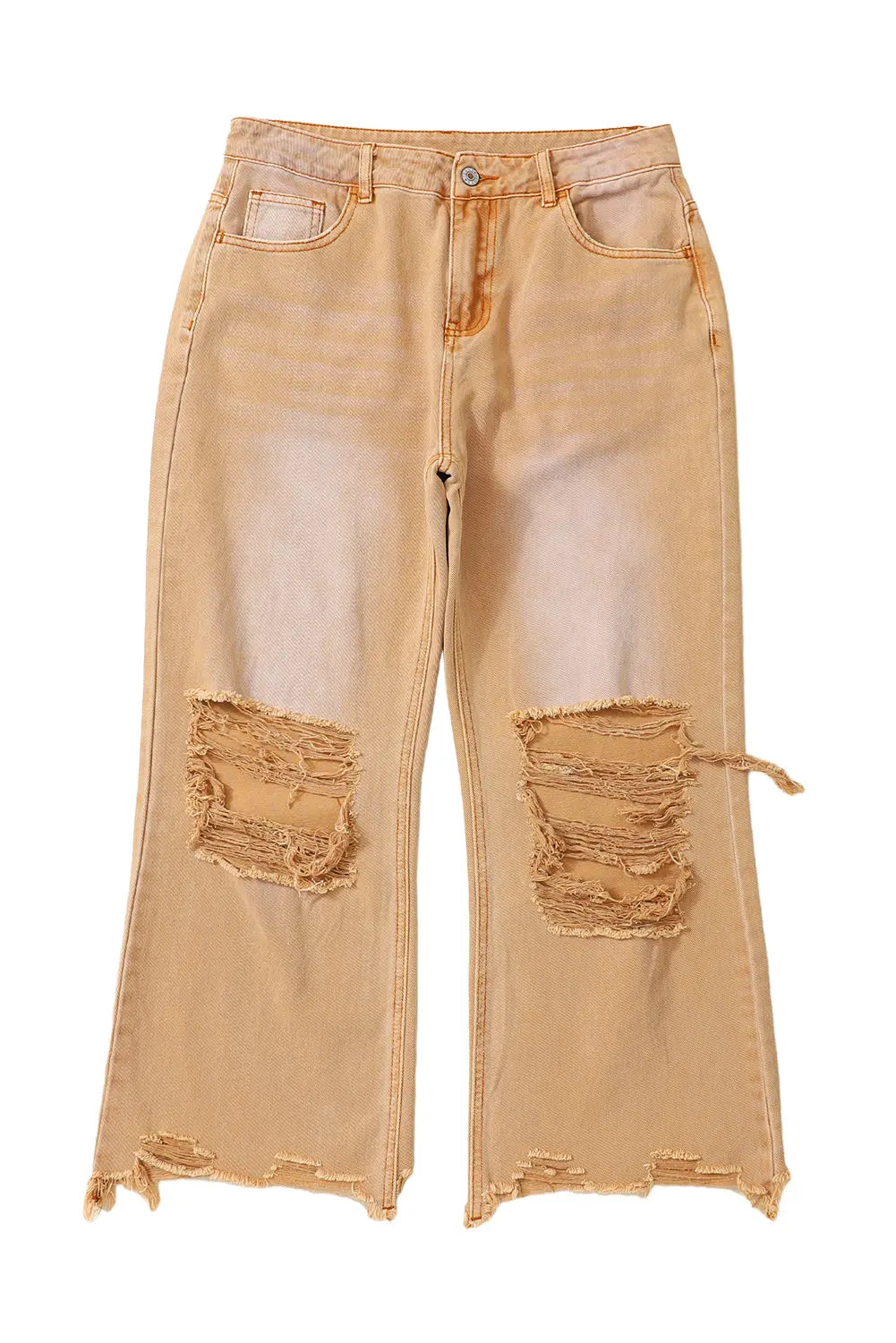 Black Distressed Hollow-out High Waist Cropped Flare Jeans eAura