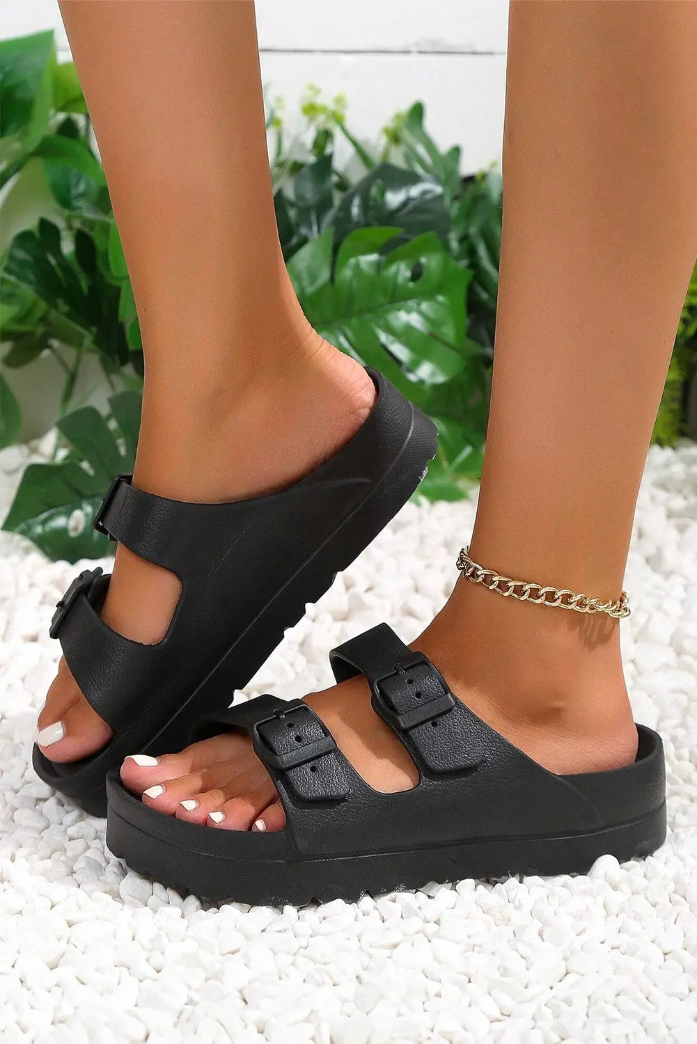 Black Double-buckle EVA Sandals Beagle Boutique Fashion Outlet