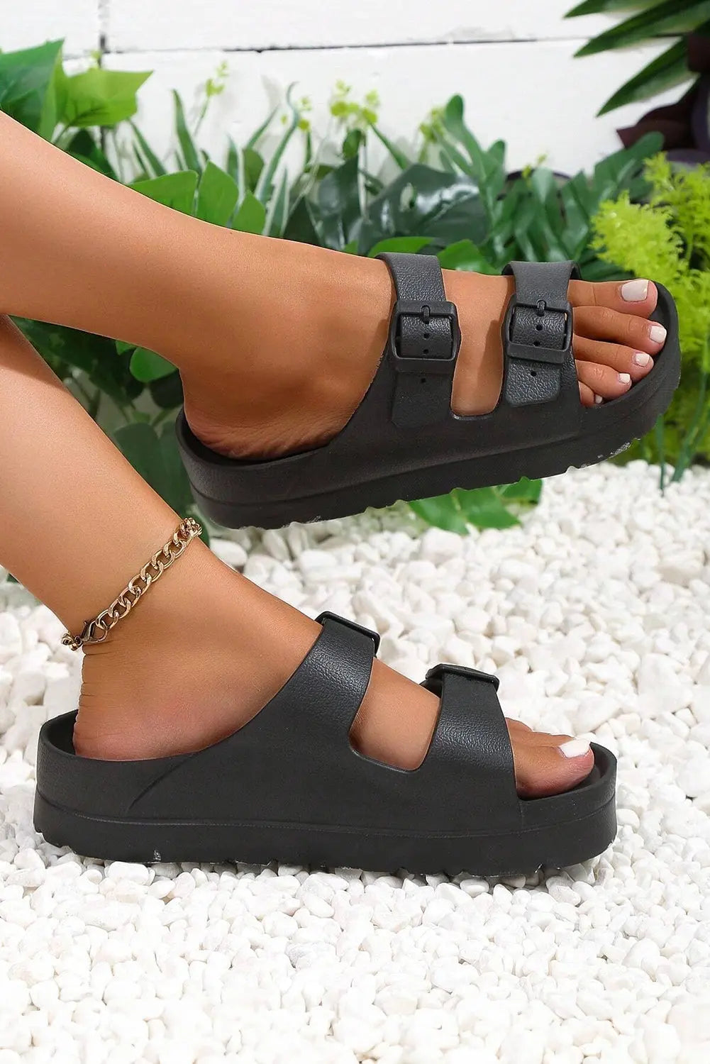 Black Double-buckle EVA Sandals Beagle Boutique Fashion Outlet